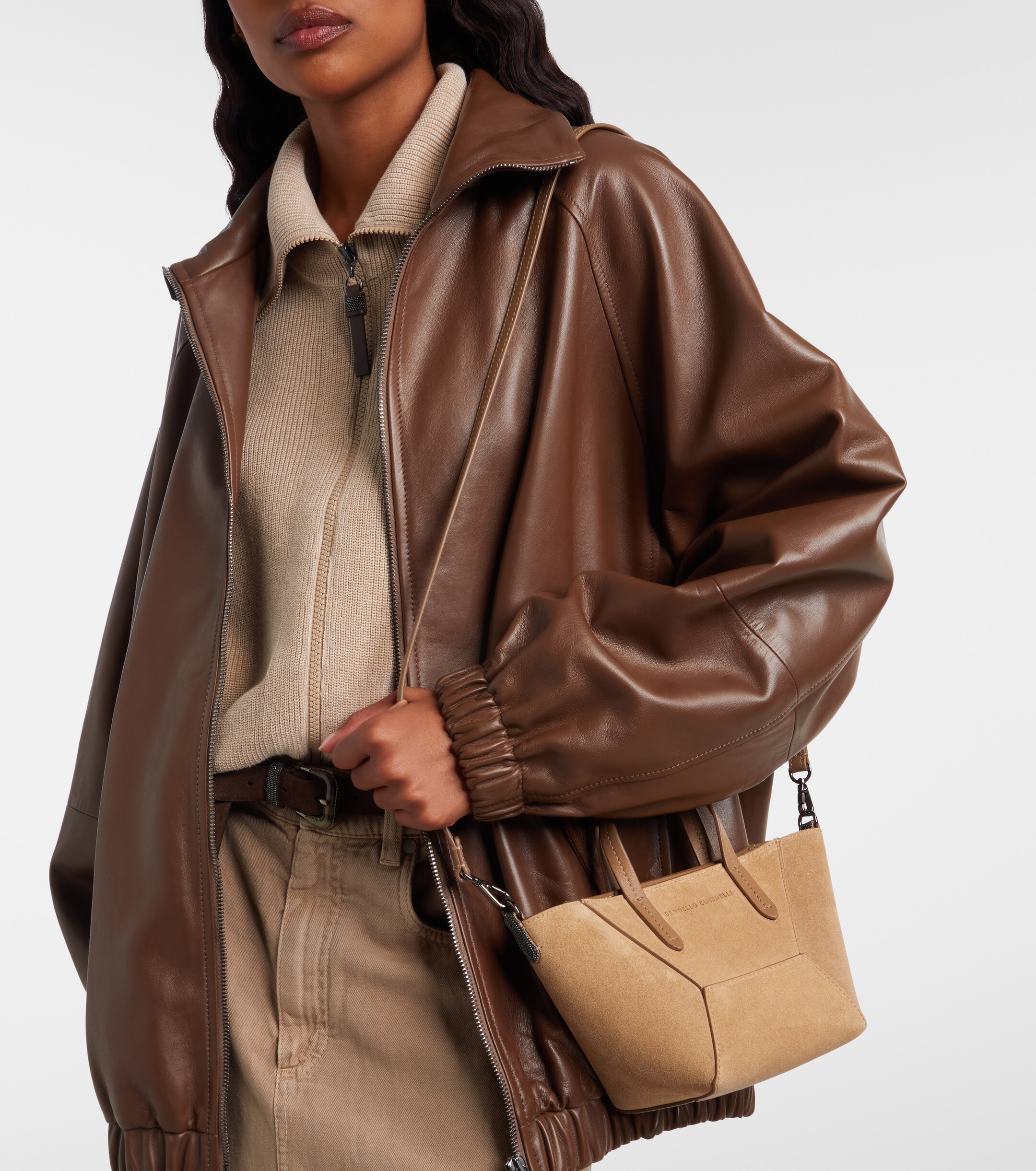 Brunello Cucinelli Duo Mini Monili suede top-handle bag