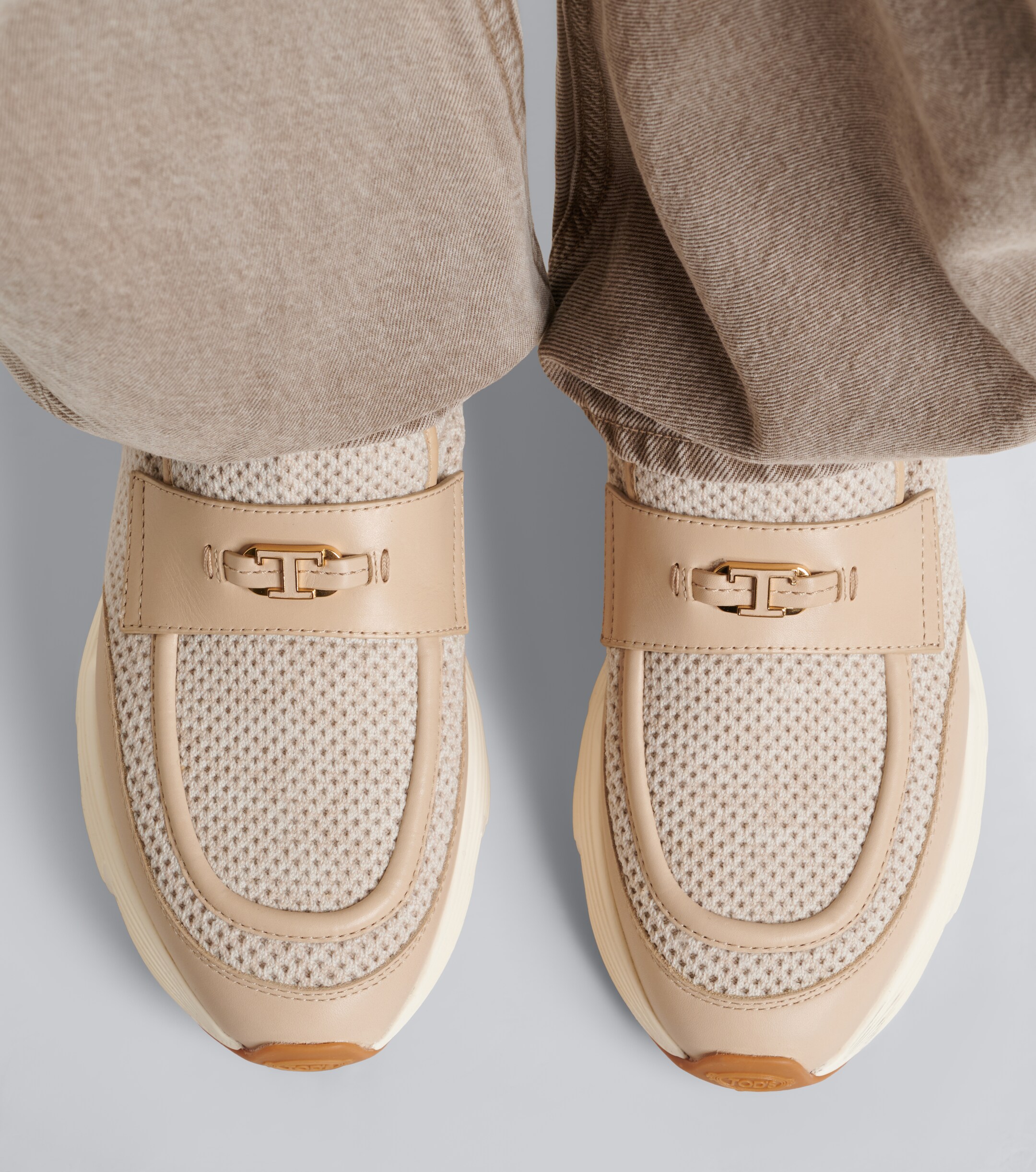 Tod's Tod's Leather-trimmed mesh slip-on shoes