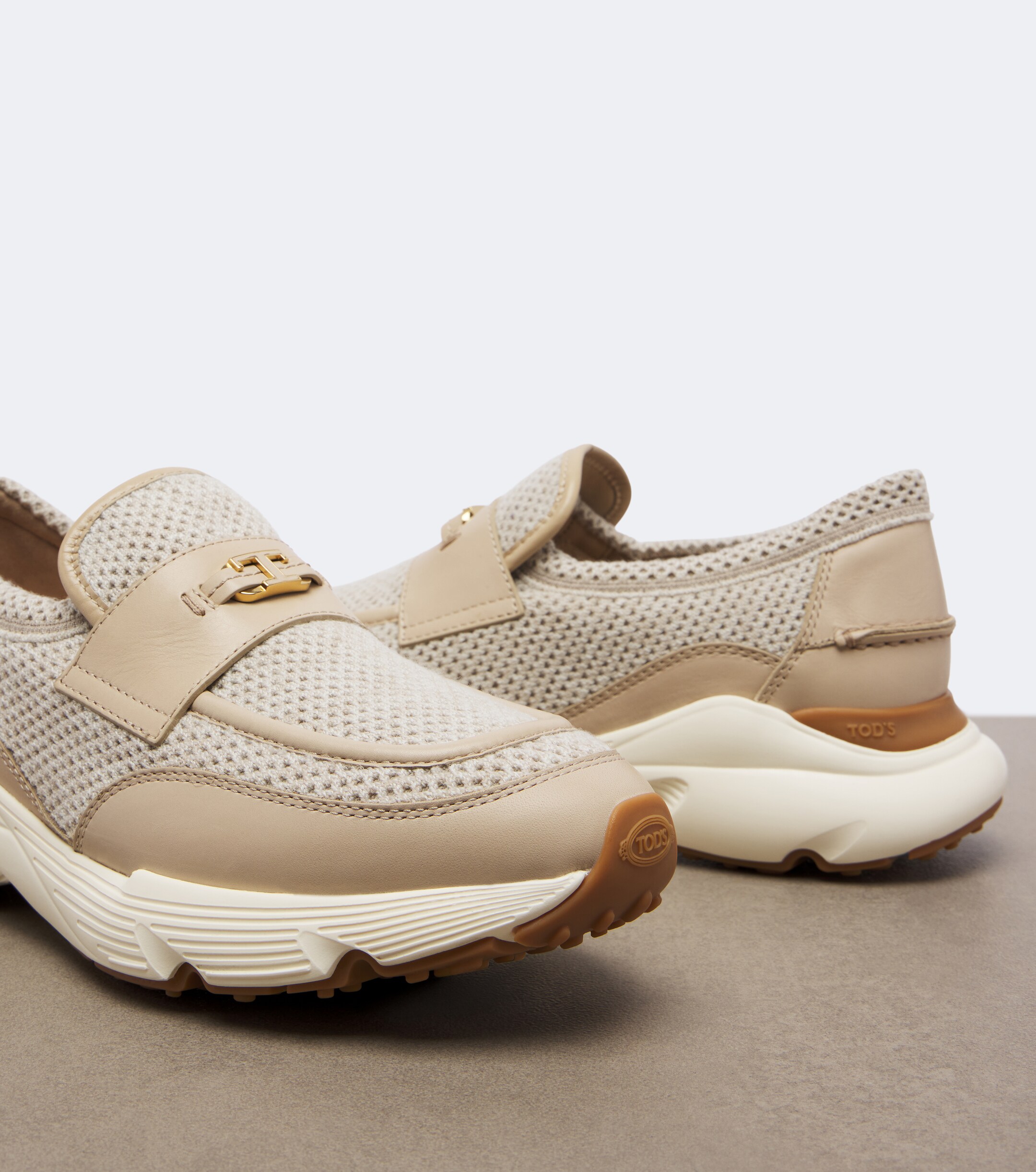 Tod's Tod's Leather-trimmed mesh slip-on shoes