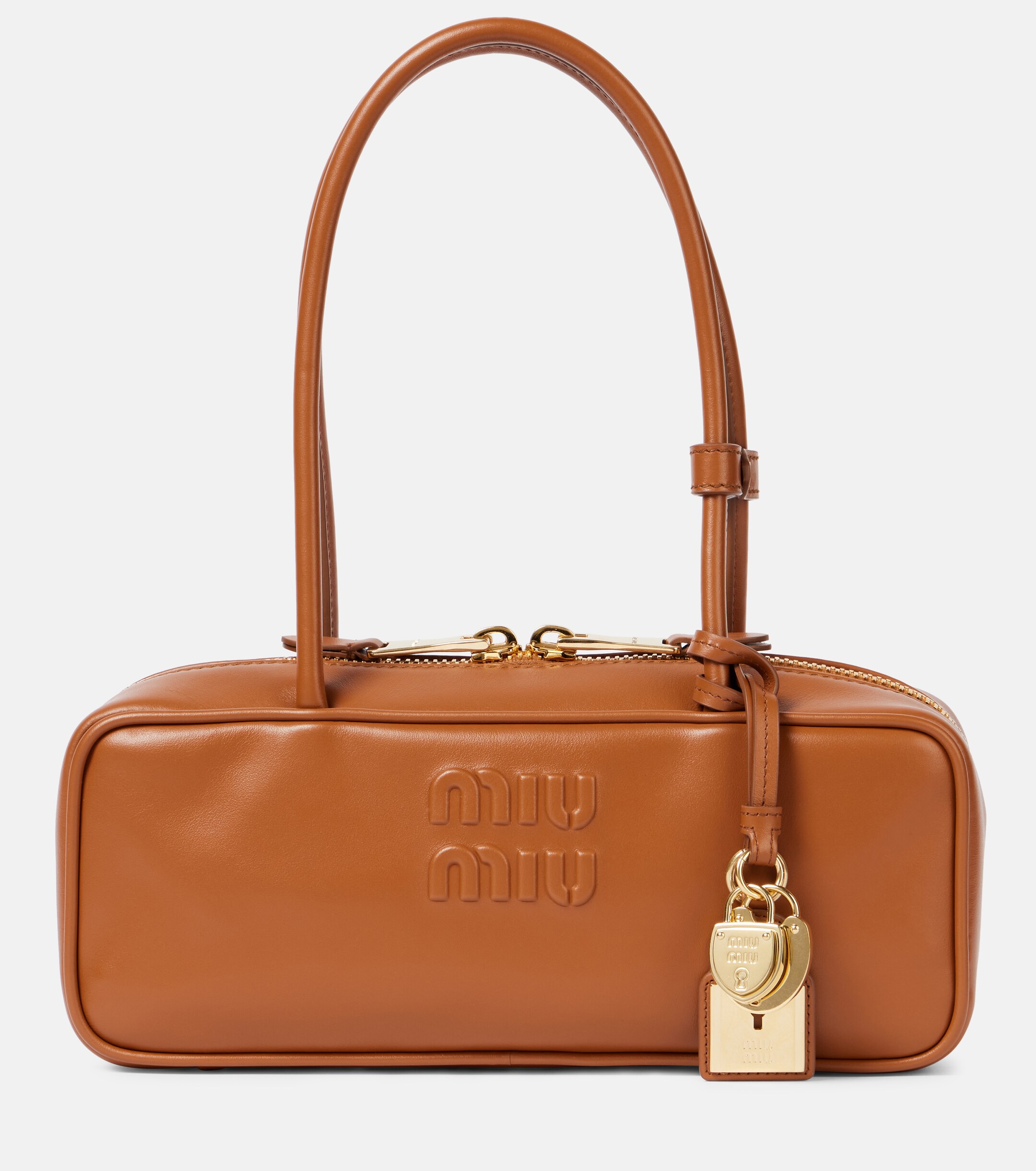 Miu Miu Beau logo embossed leather tote bag
