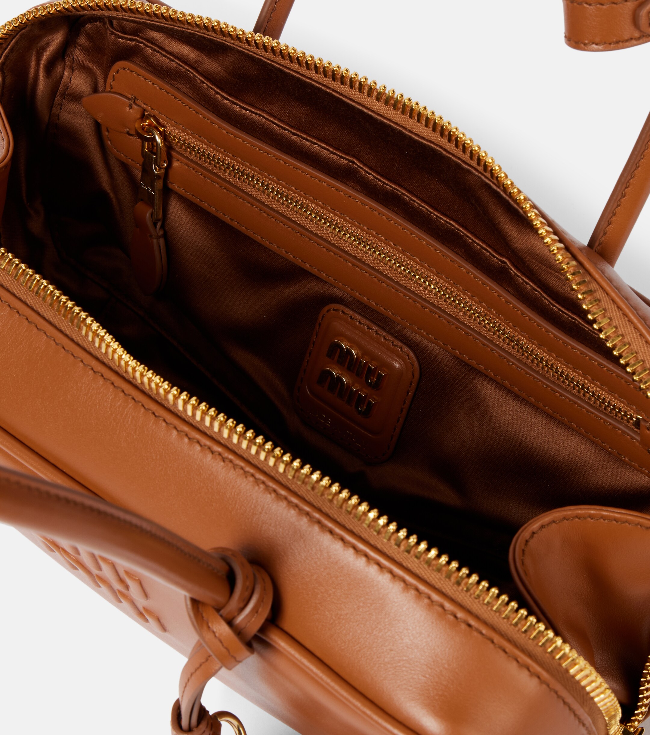 Miu Miu Beau logo embossed leather tote bag