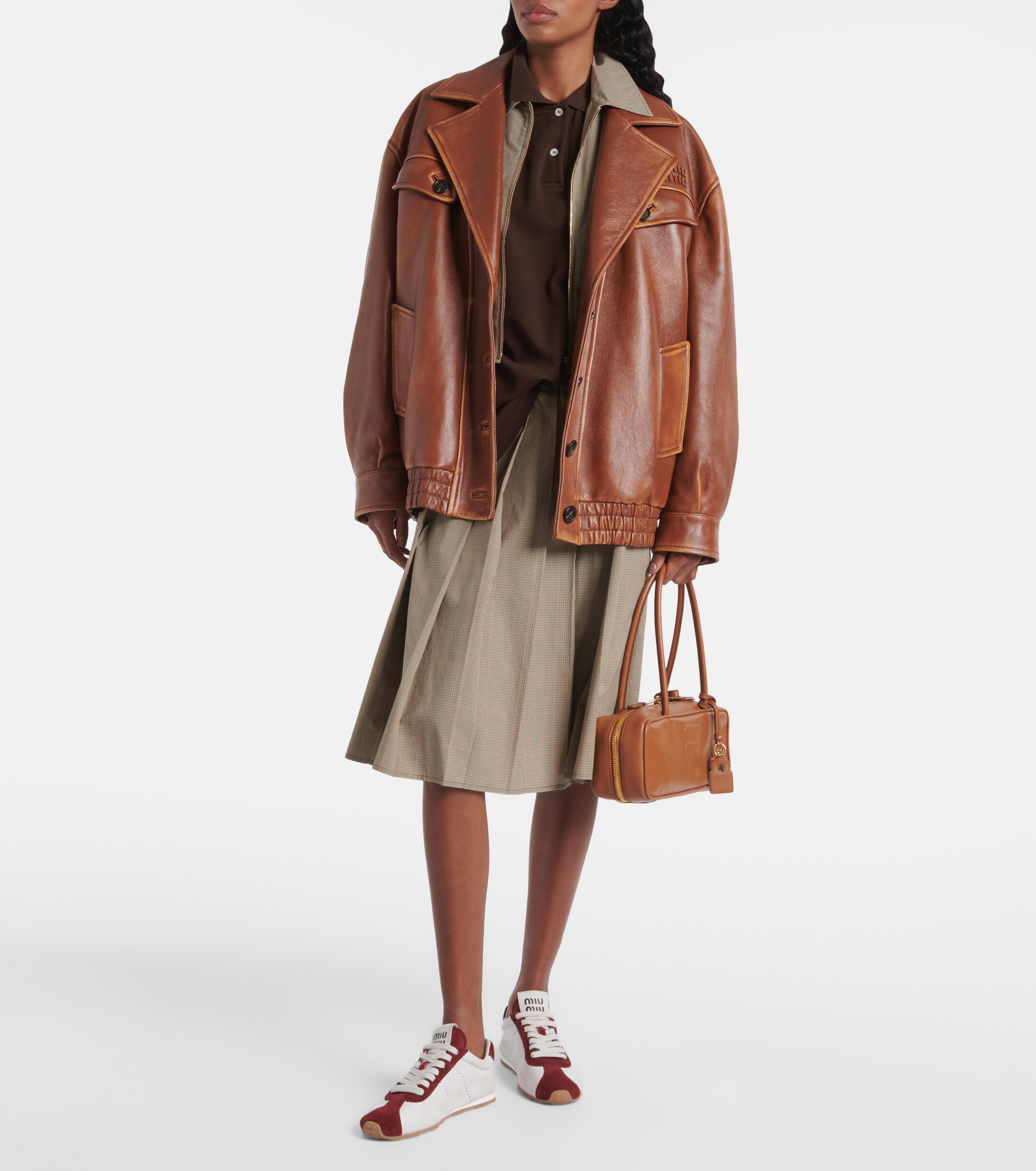 Miu Miu Beau logo embossed leather tote bag