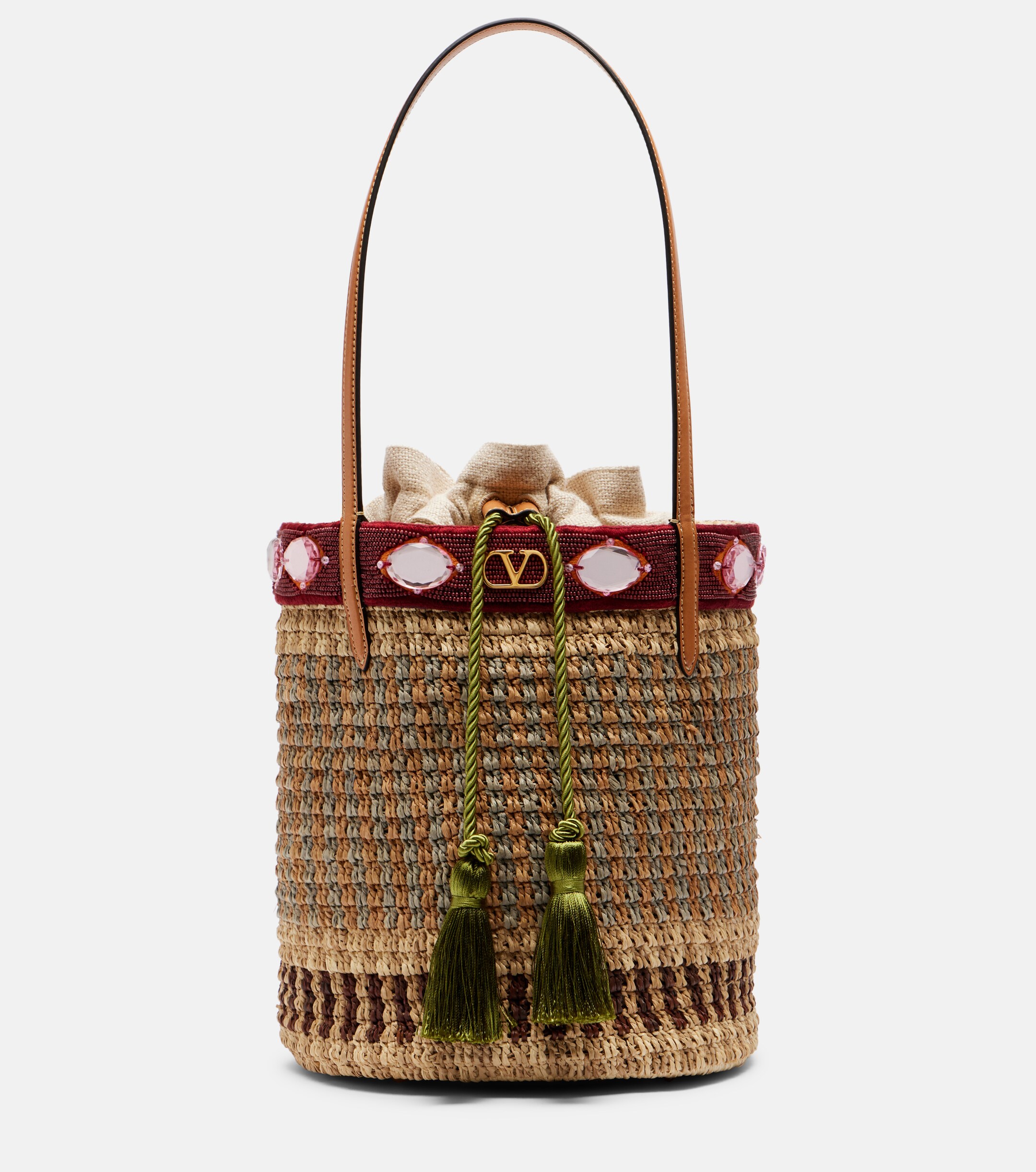 Valentino Garavani VLogo Large embellished raffia bucket bag