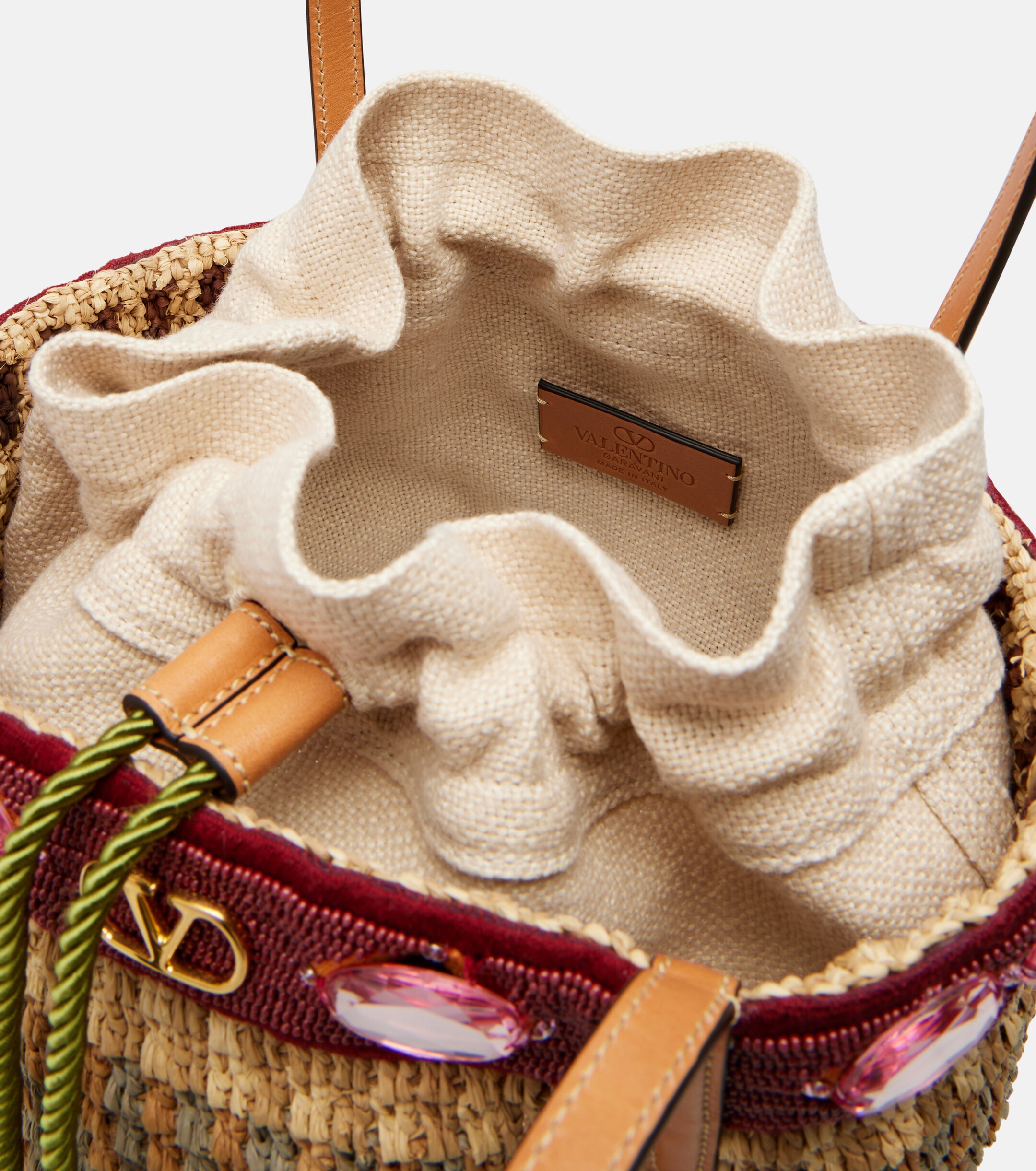 Valentino Garavani VLogo Large embellished raffia bucket bag thumbnail