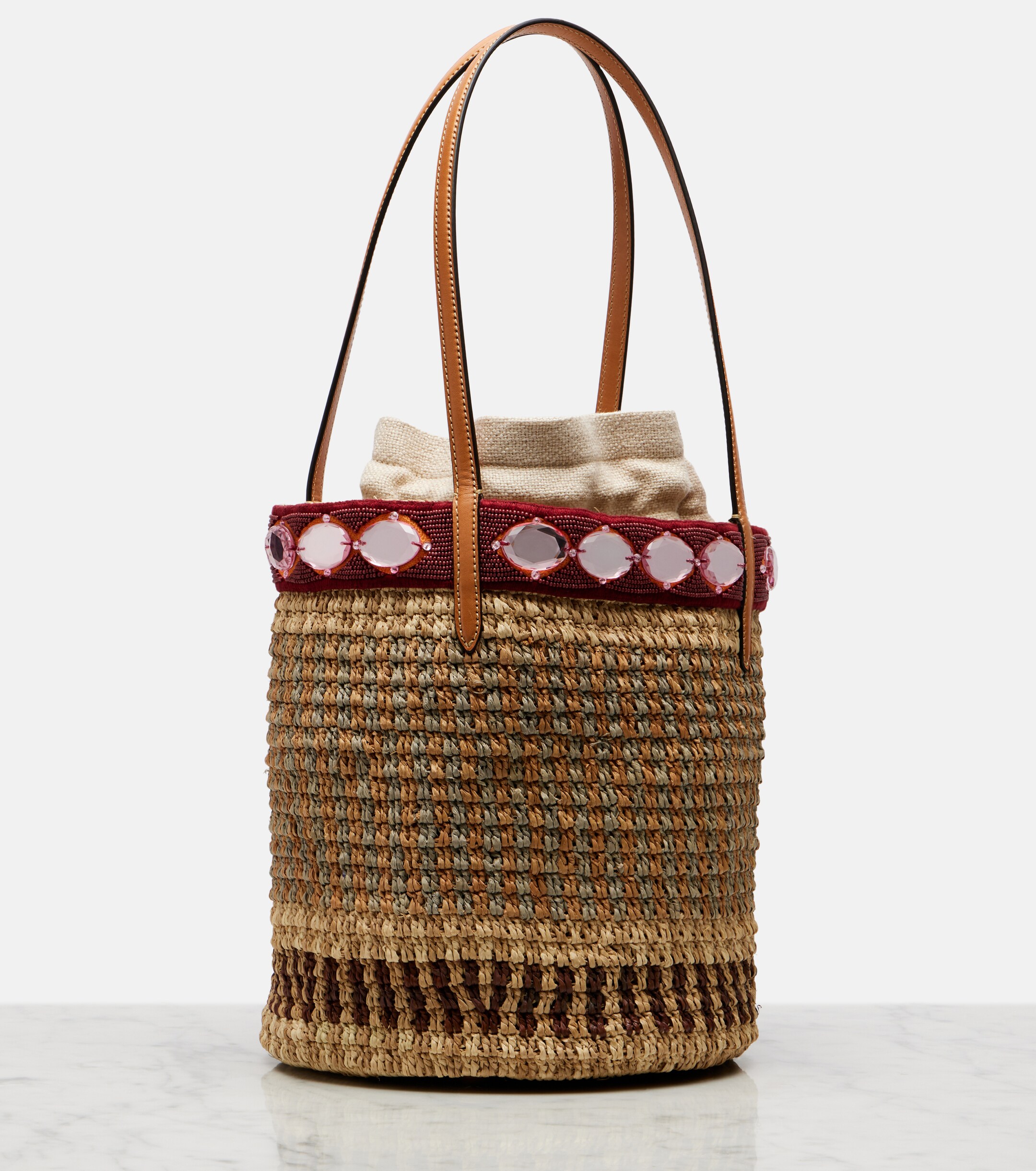 Valentino Garavani VLogo Large embellished raffia bucket bag thumbnail