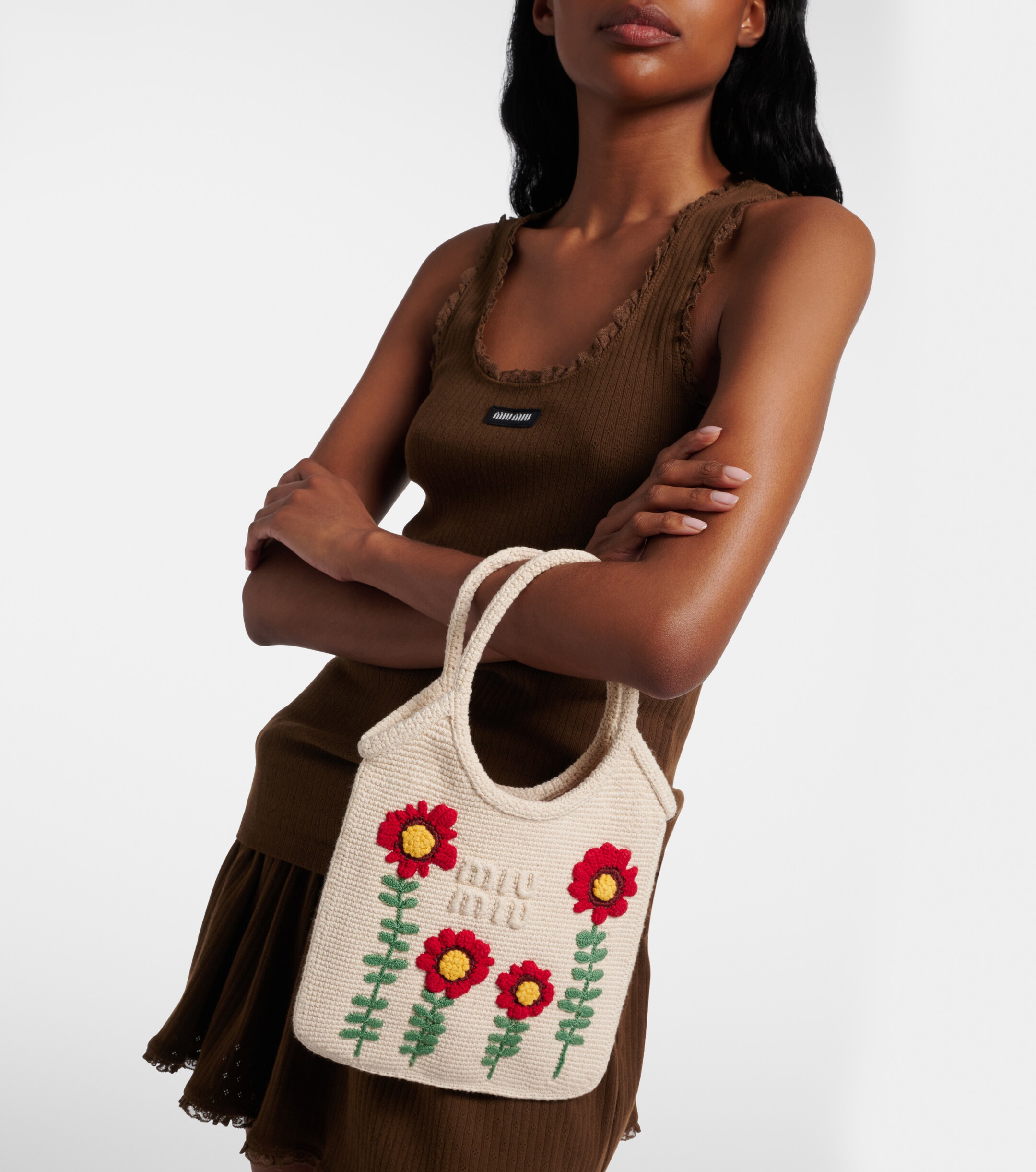 Miu Miu Ivy embroidered crochet tote bag