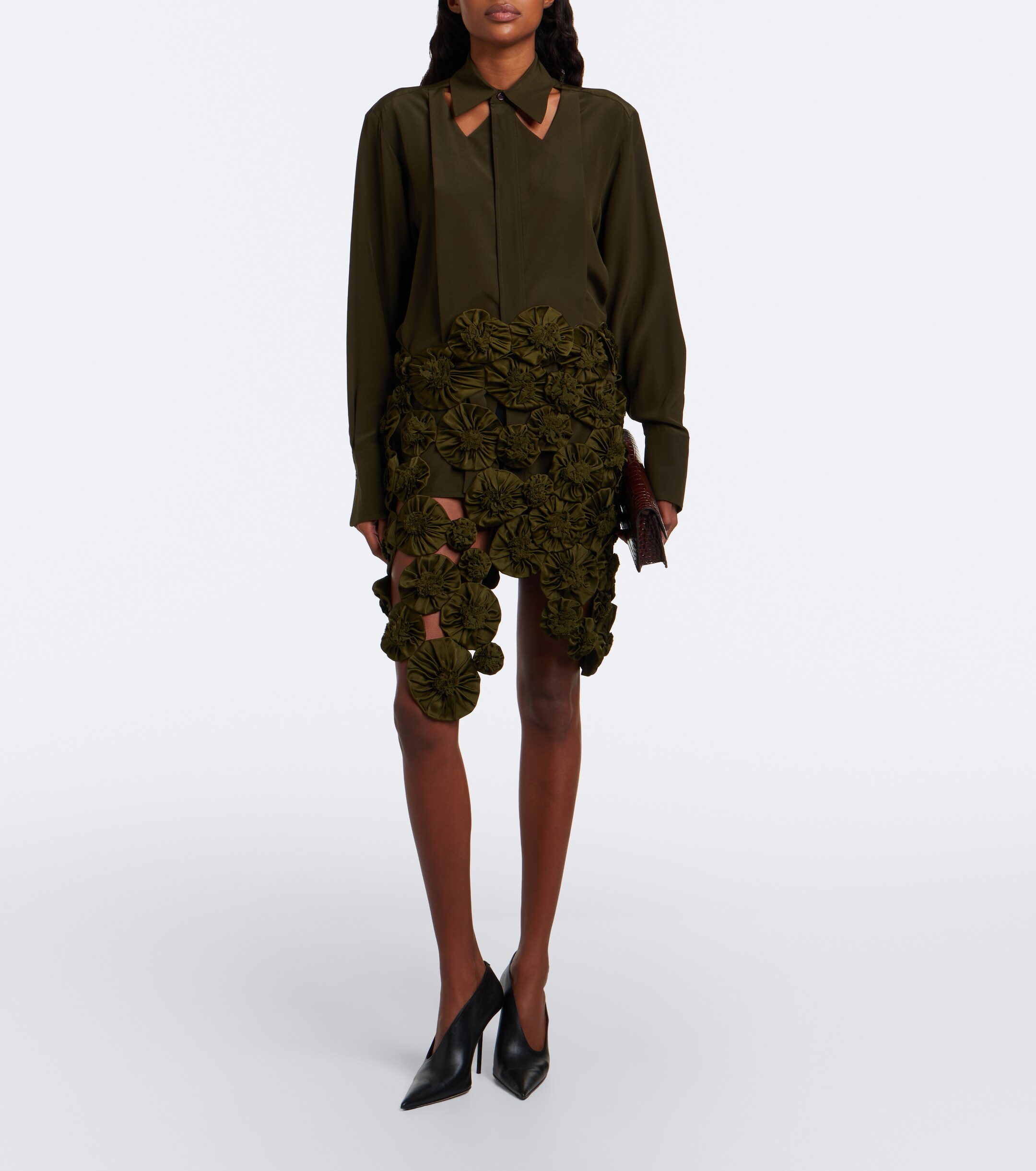 Victoria Beckham Victoria Beckham Floral-appliqué satin midi skirt