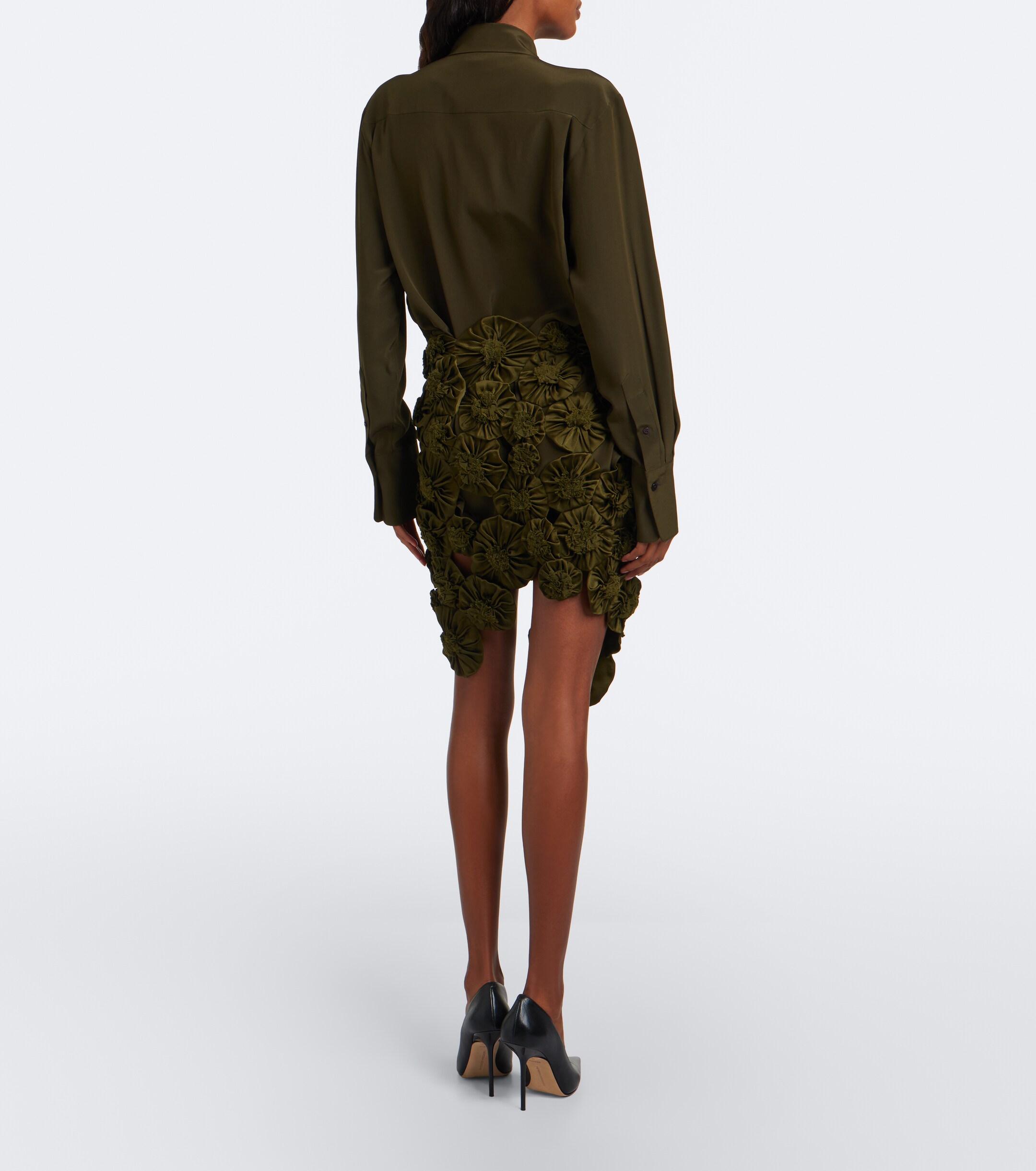 Victoria Beckham Victoria Beckham Floral-appliqué satin midi skirt