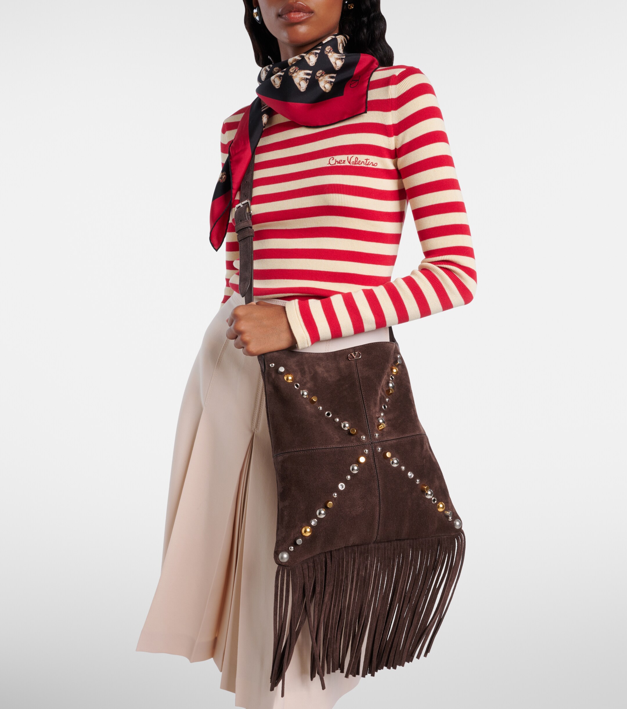 Valentino Garavani Nellcôte embellished suede shoulder bag thumbnail