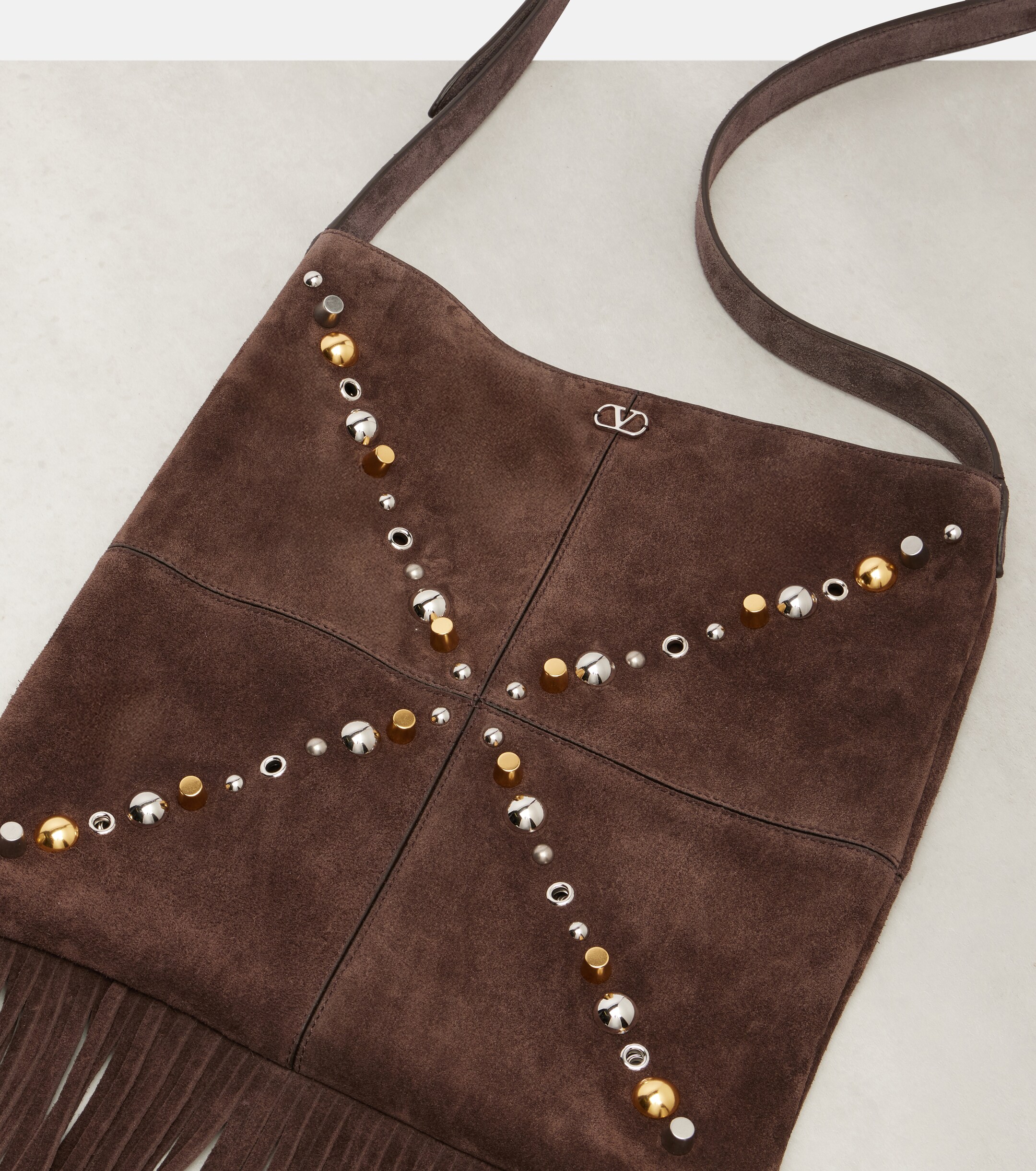 Valentino Garavani Nellcôte embellished suede shoulder bag thumbnail