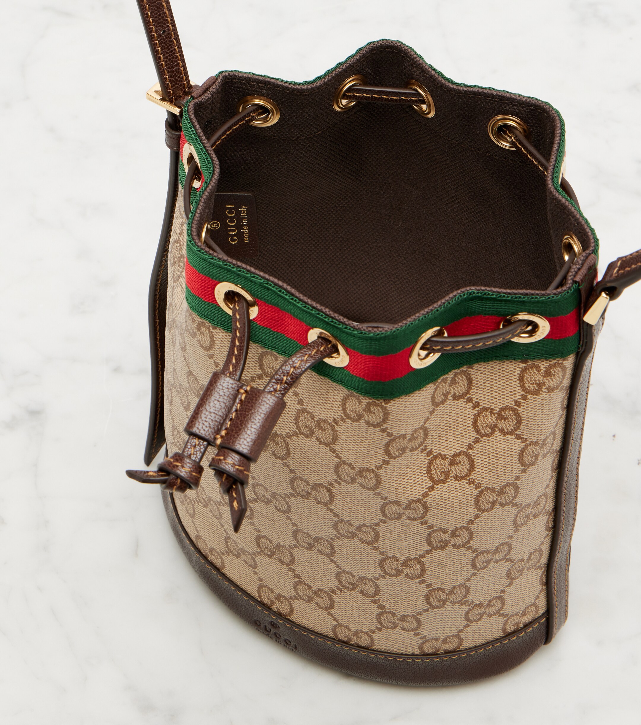 Gucci Web Stripe Mini GG canvas bucket bag