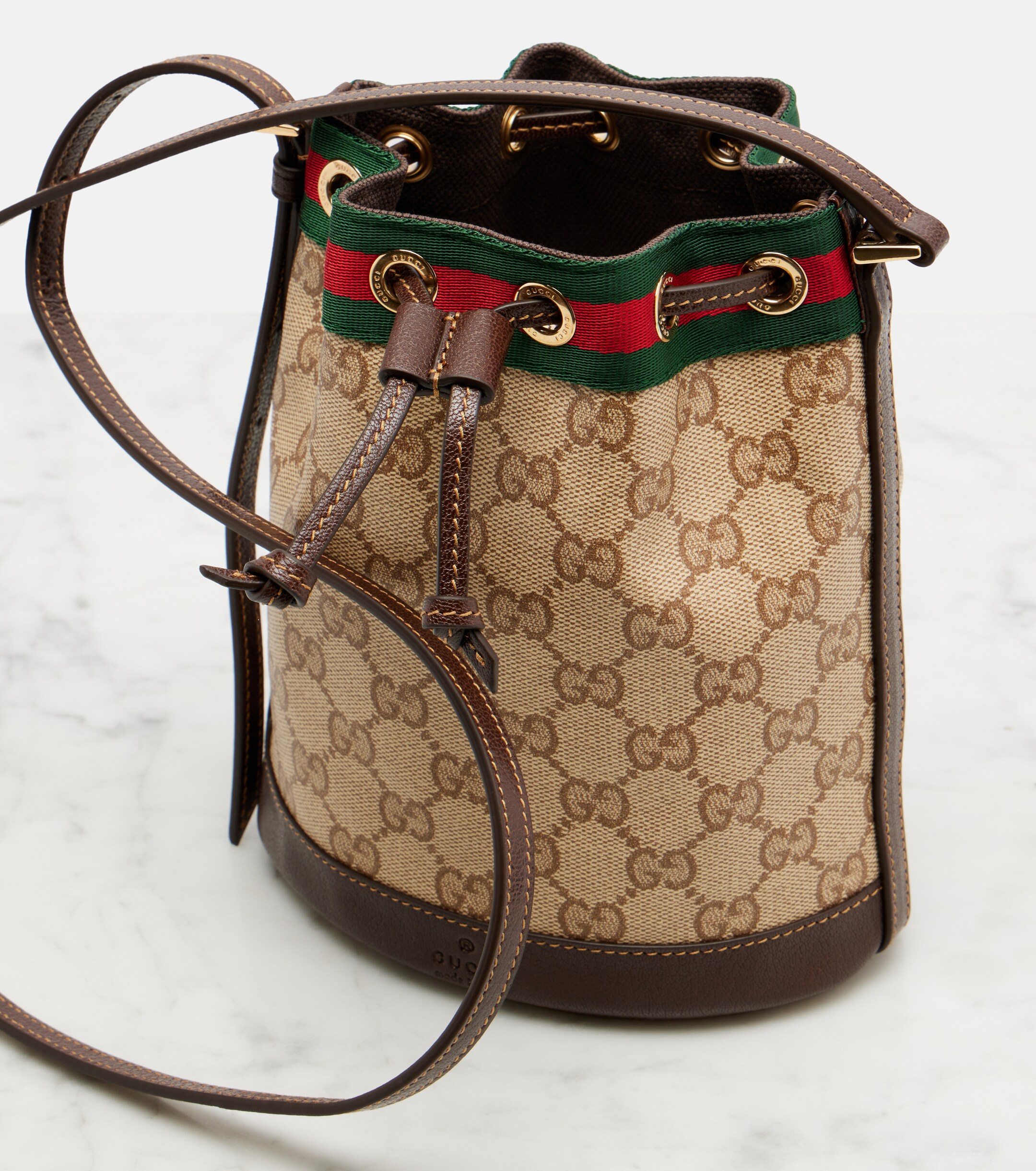 Gucci Web Stripe Mini GG canvas bucket bag