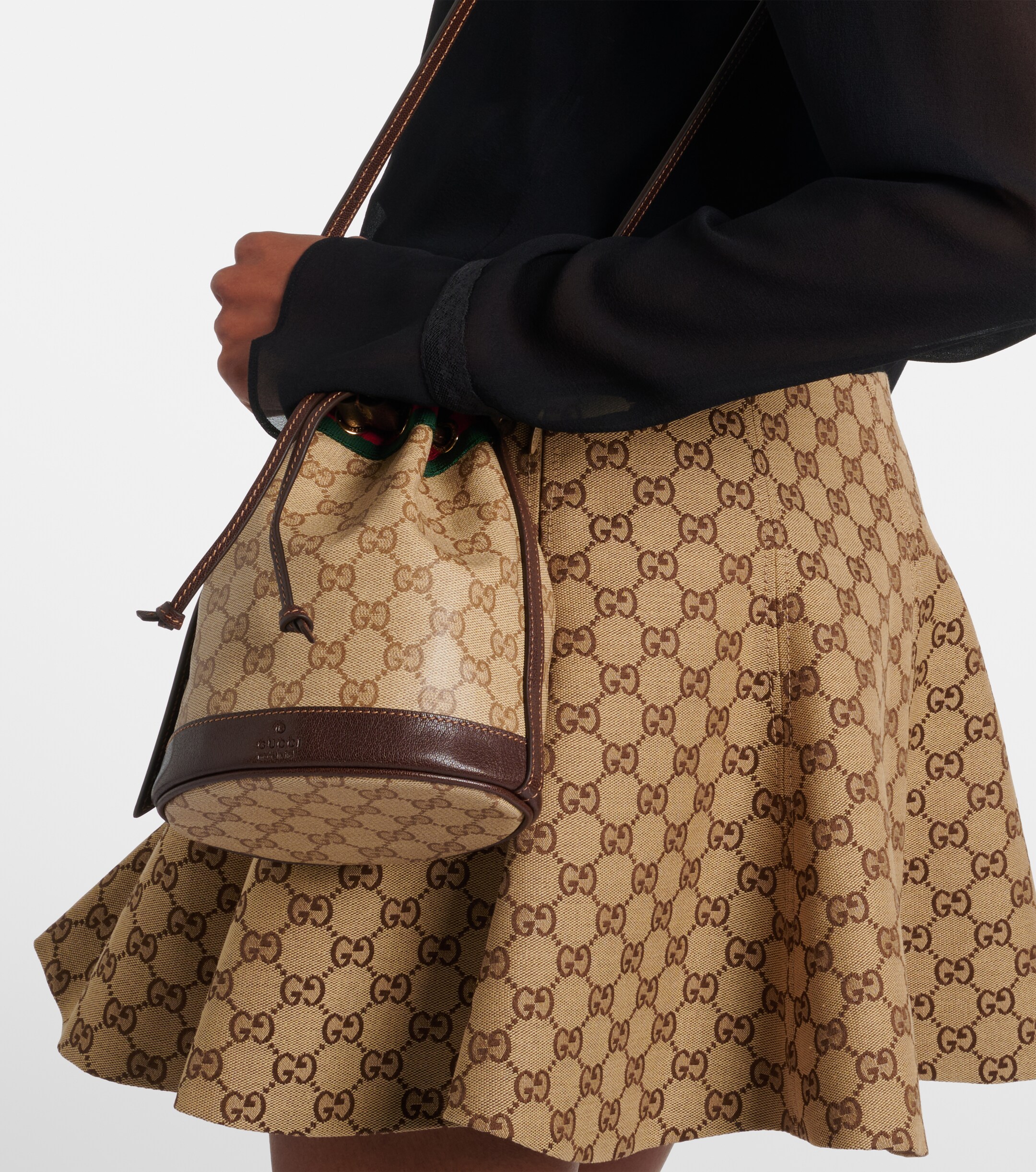 Gucci Web Stripe Mini GG canvas bucket bag