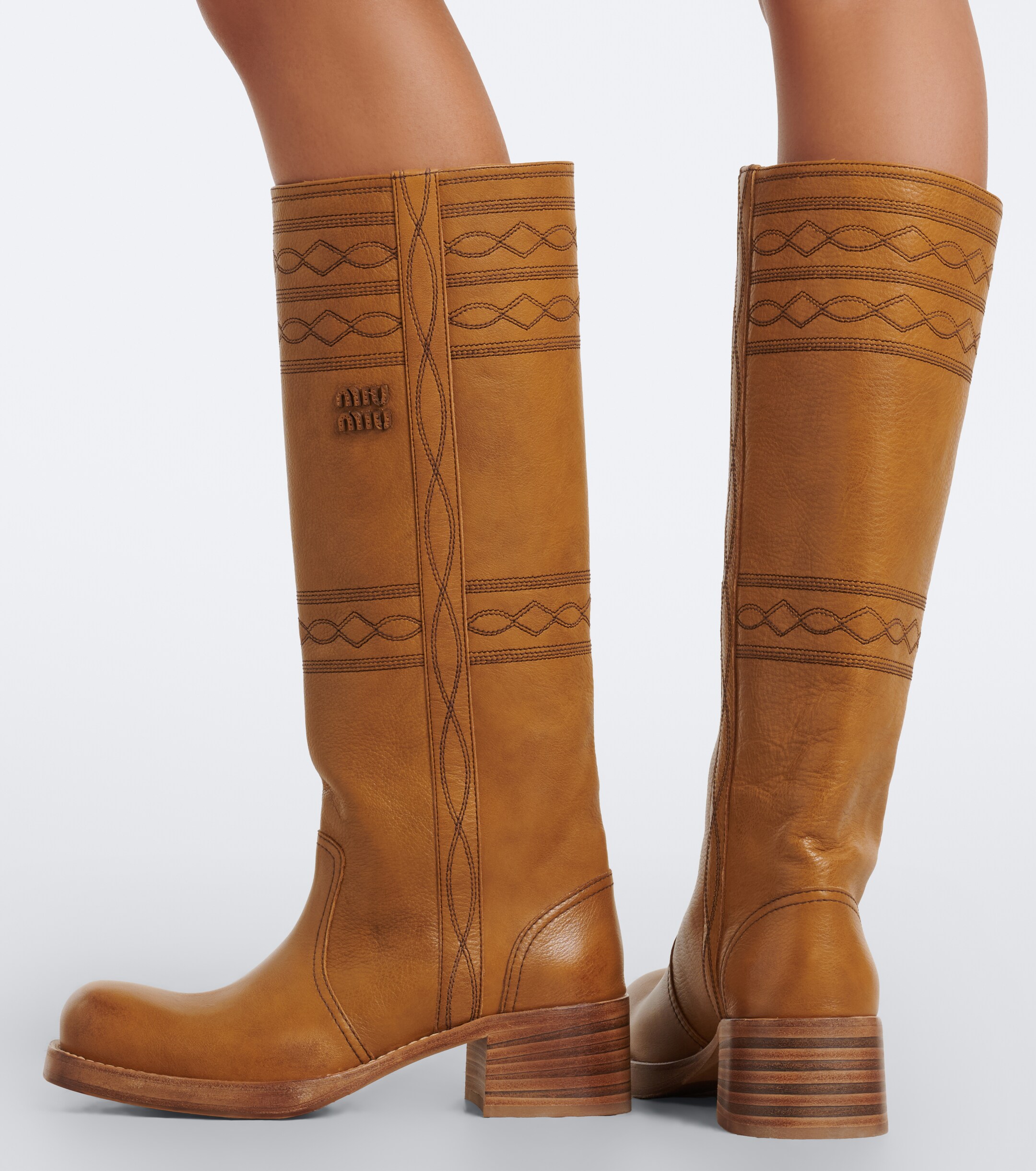 Miu Miu Miu Miu Embroidered leather knee-high boots