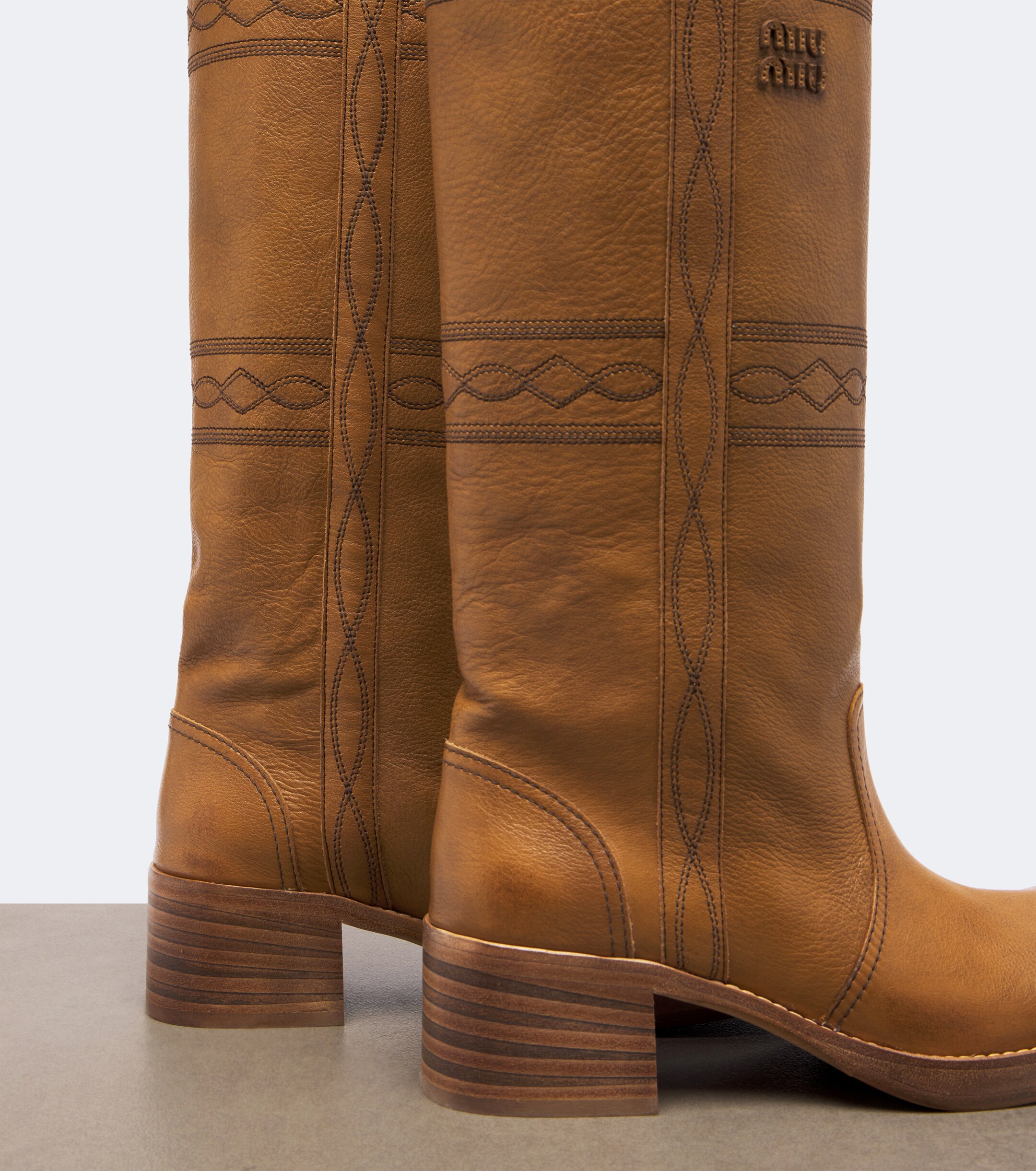Miu Miu Miu Miu Embroidered leather knee-high boots