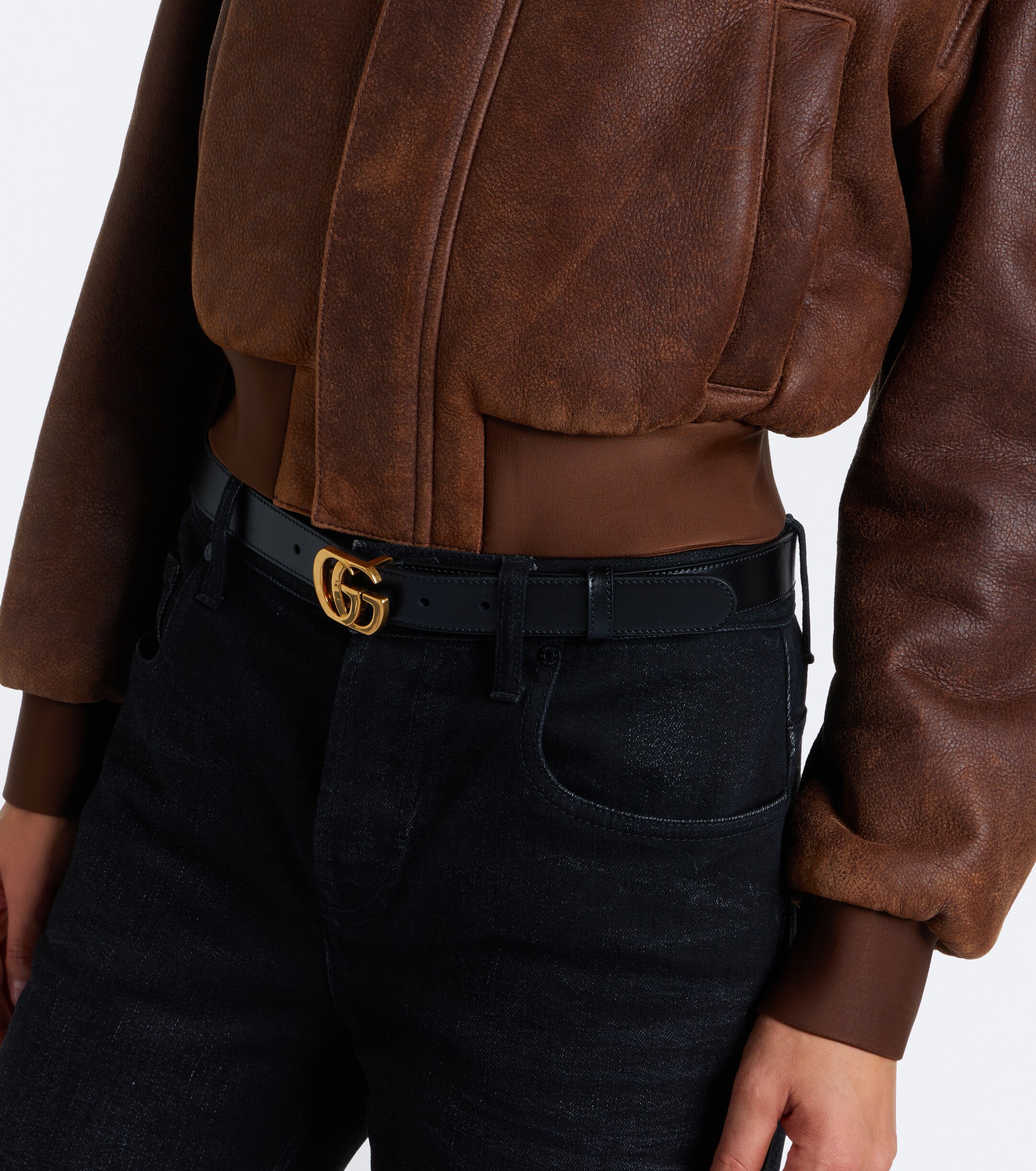 Gucci Gucci Shearling-trimmed leather blouson jacket