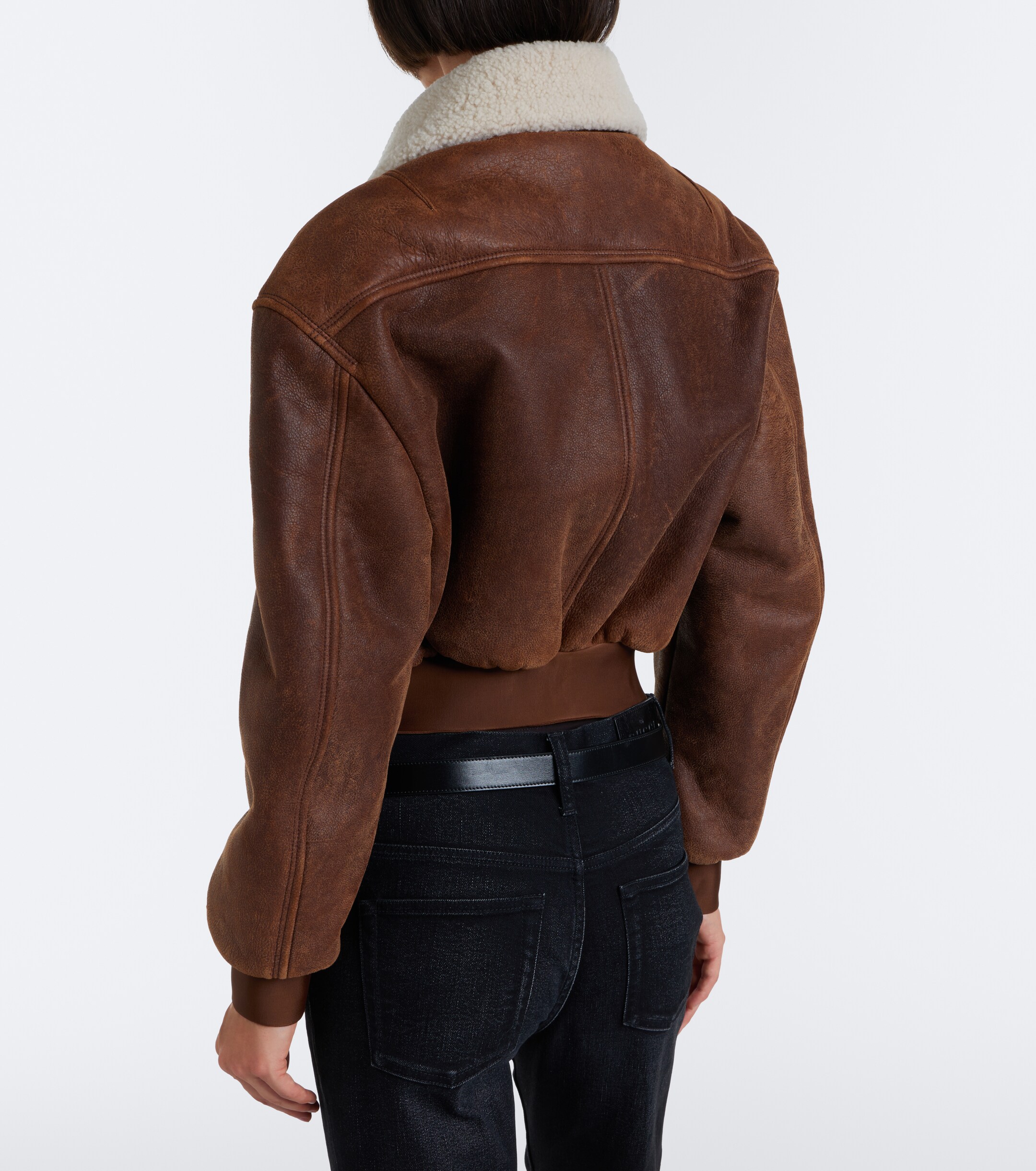 Gucci Gucci Shearling-trimmed leather blouson jacket