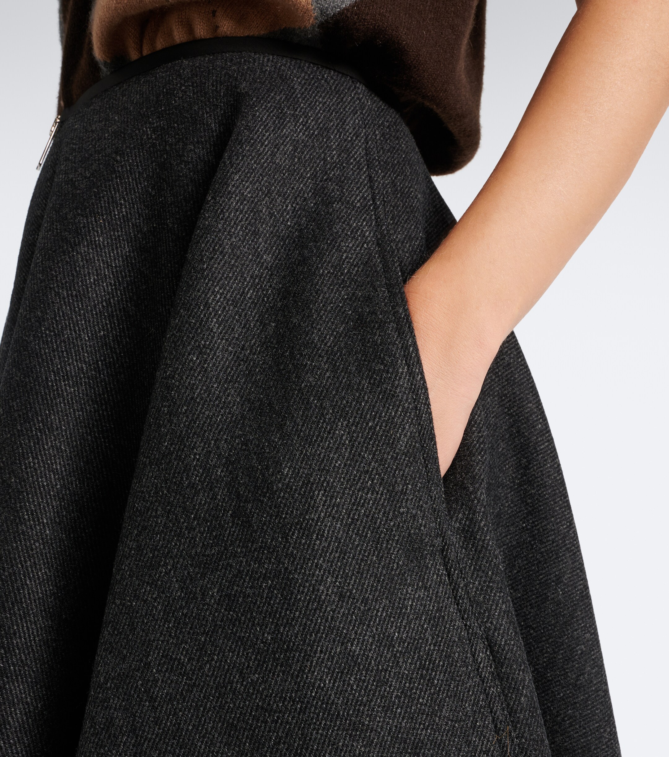 Prada Prada Re-Nylon-trimmed virgin wool midi skirt