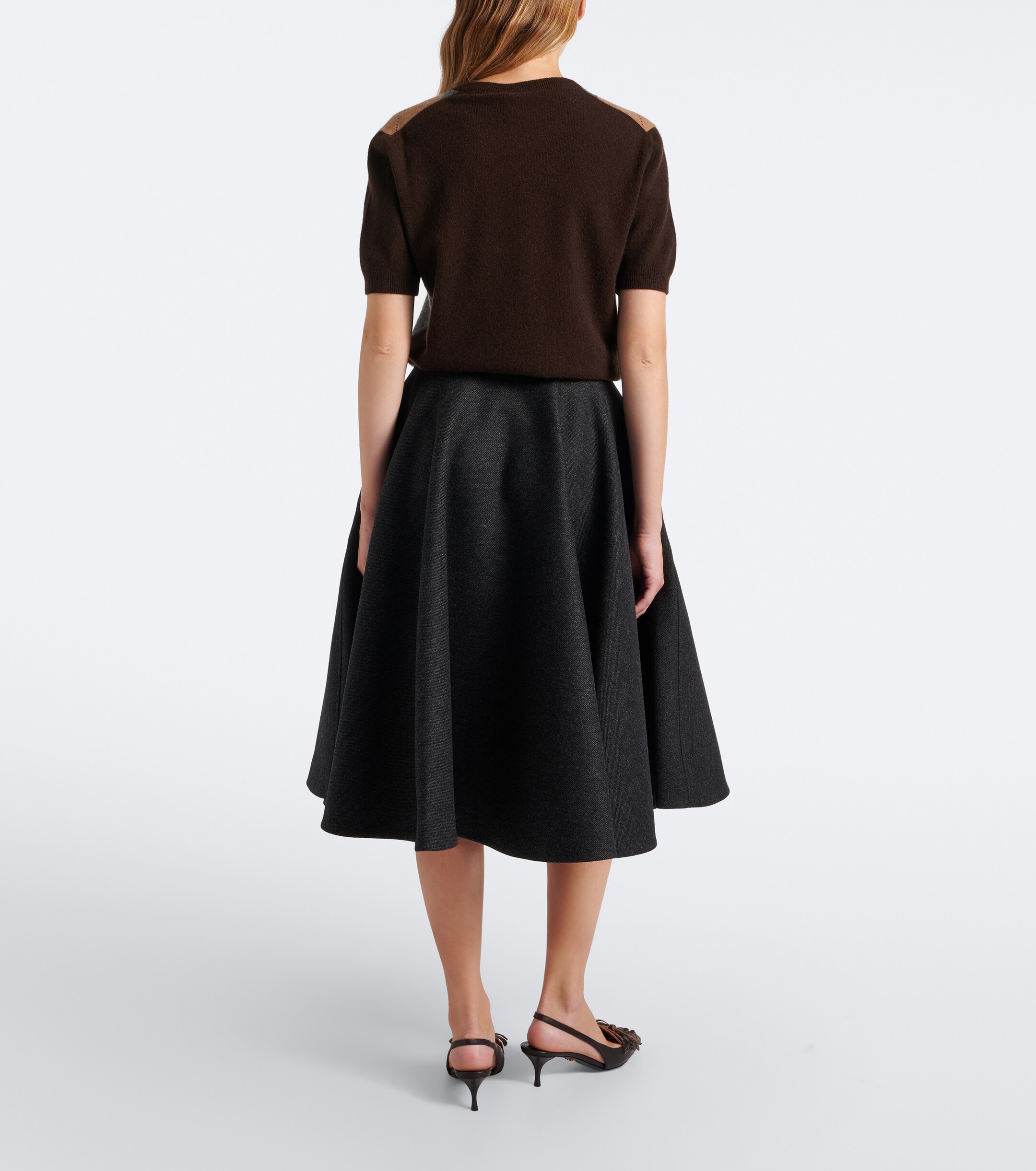 Prada Prada Re-Nylon-trimmed virgin wool midi skirt