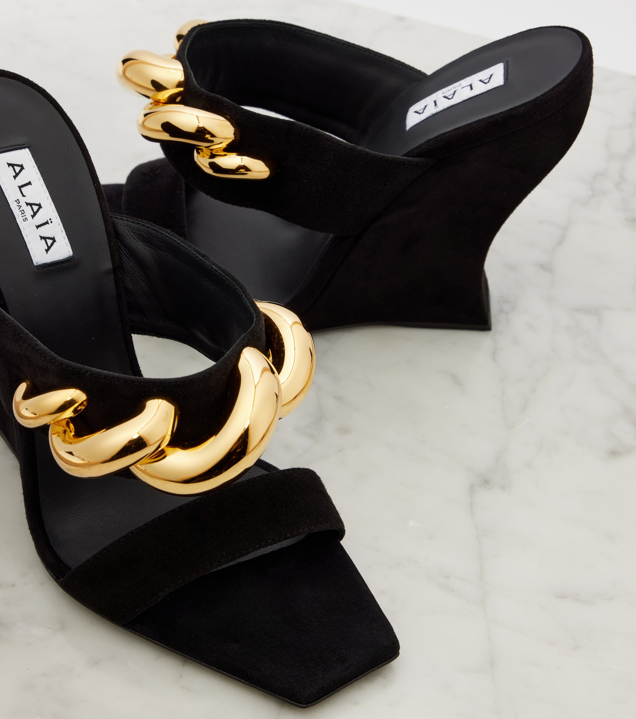 Alaïa Wave Jewel 110 suede wedge mules