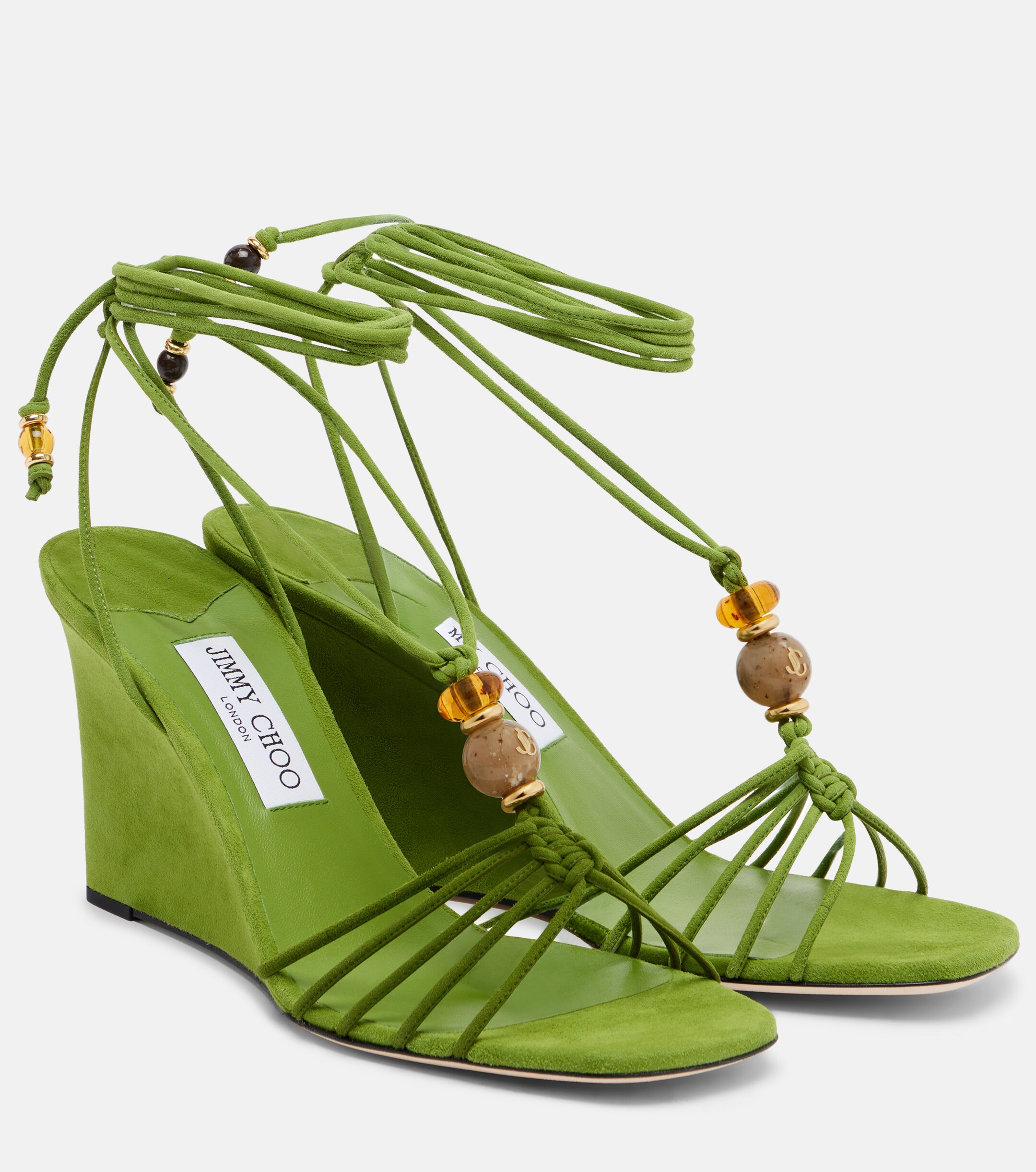 JIMMY CHOO Jimmy Choo Lola embellished suede wedge sandals