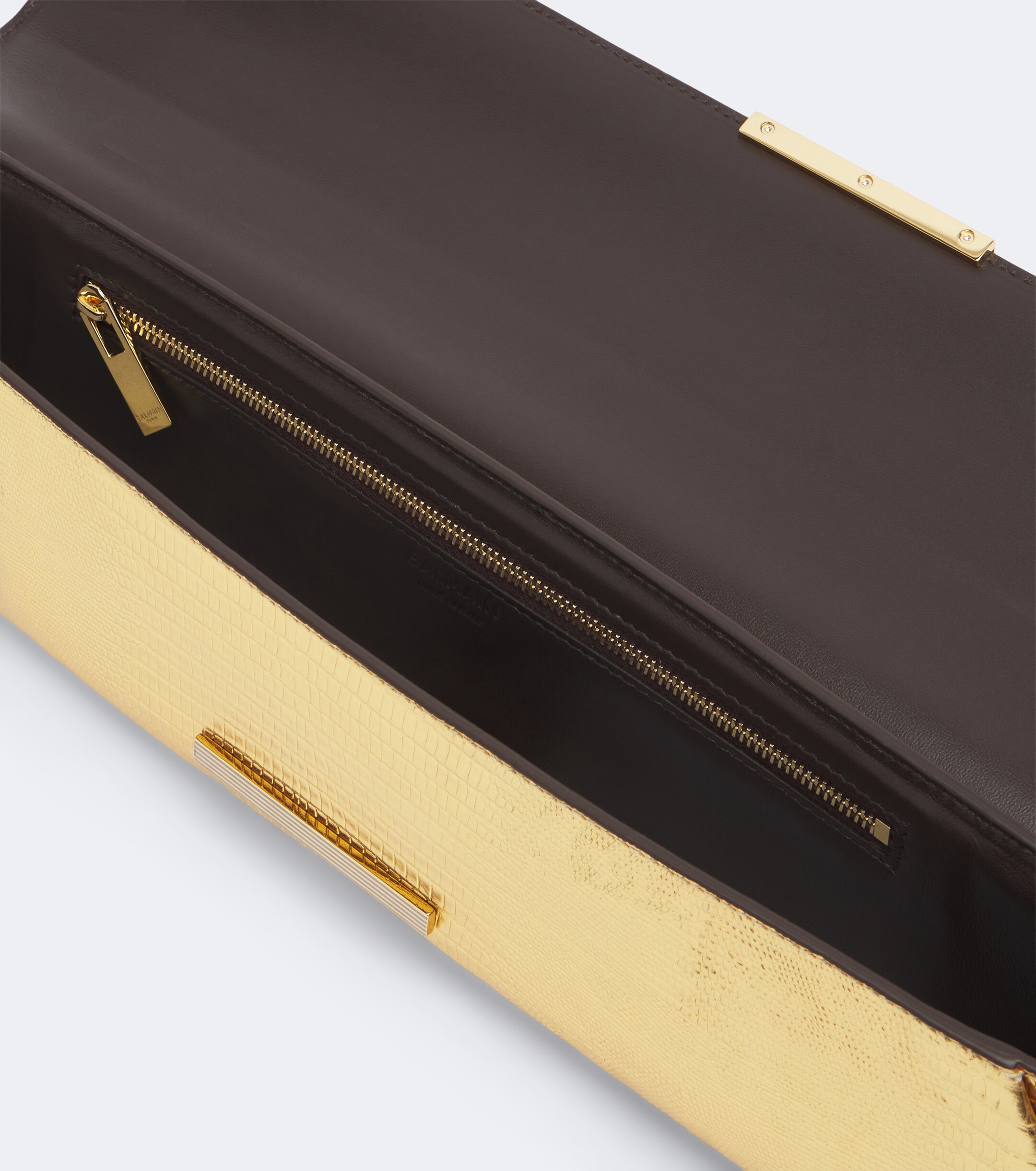 Balmain Balmain Croc-effect metallic leather clutch