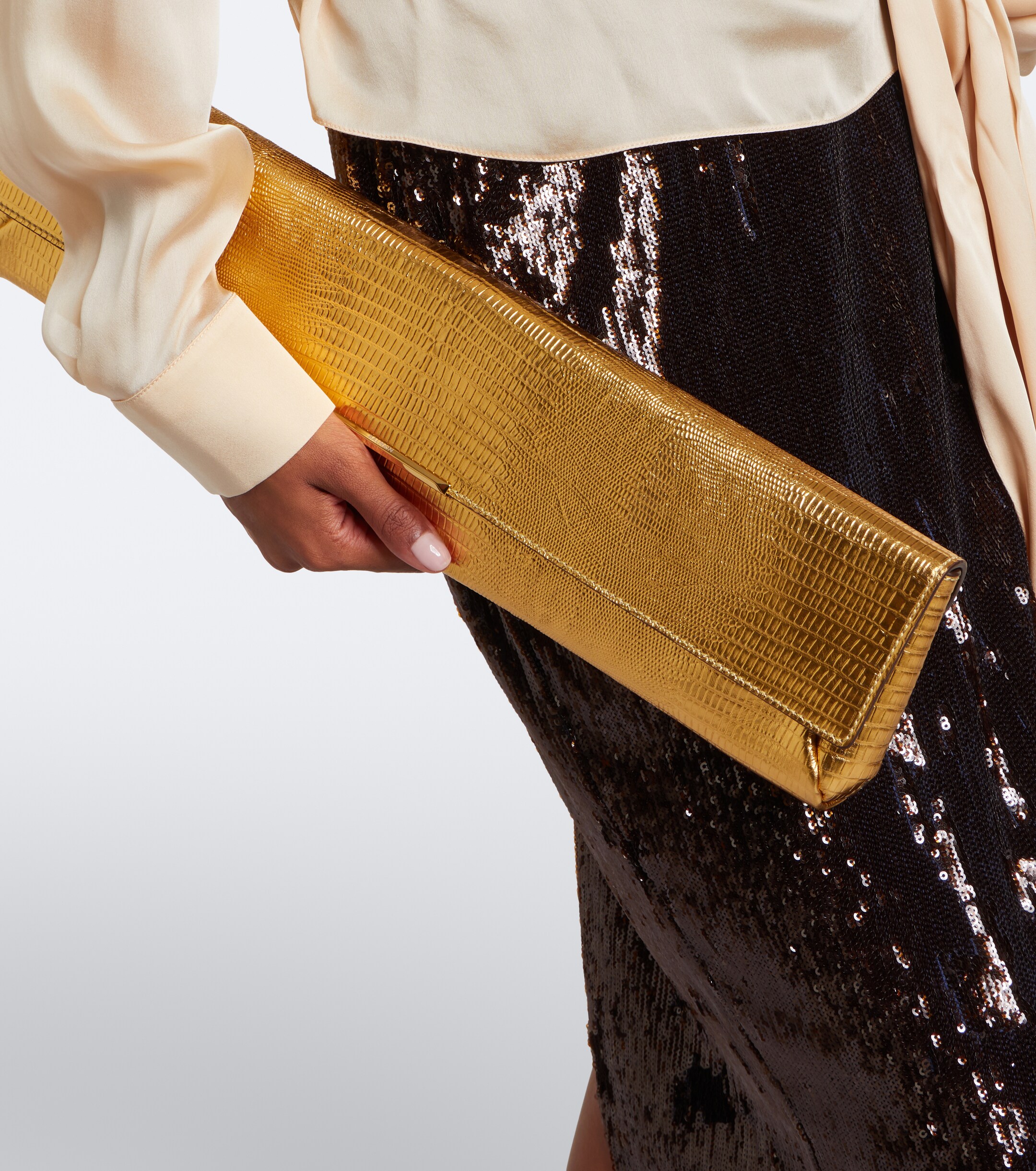 Balmain Balmain Croc-effect metallic leather clutch