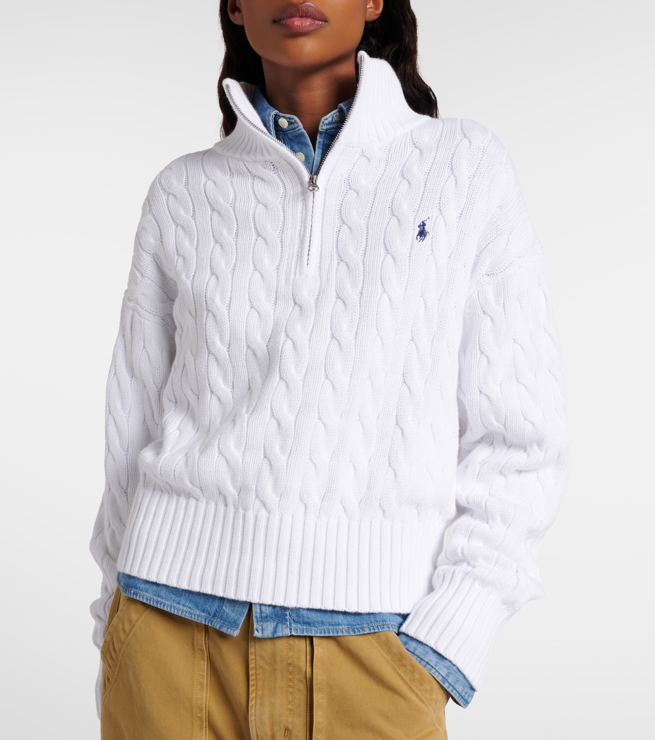 Polo Ralph Lauren Logo cable-knit cotton half-zip sweater thumbnail