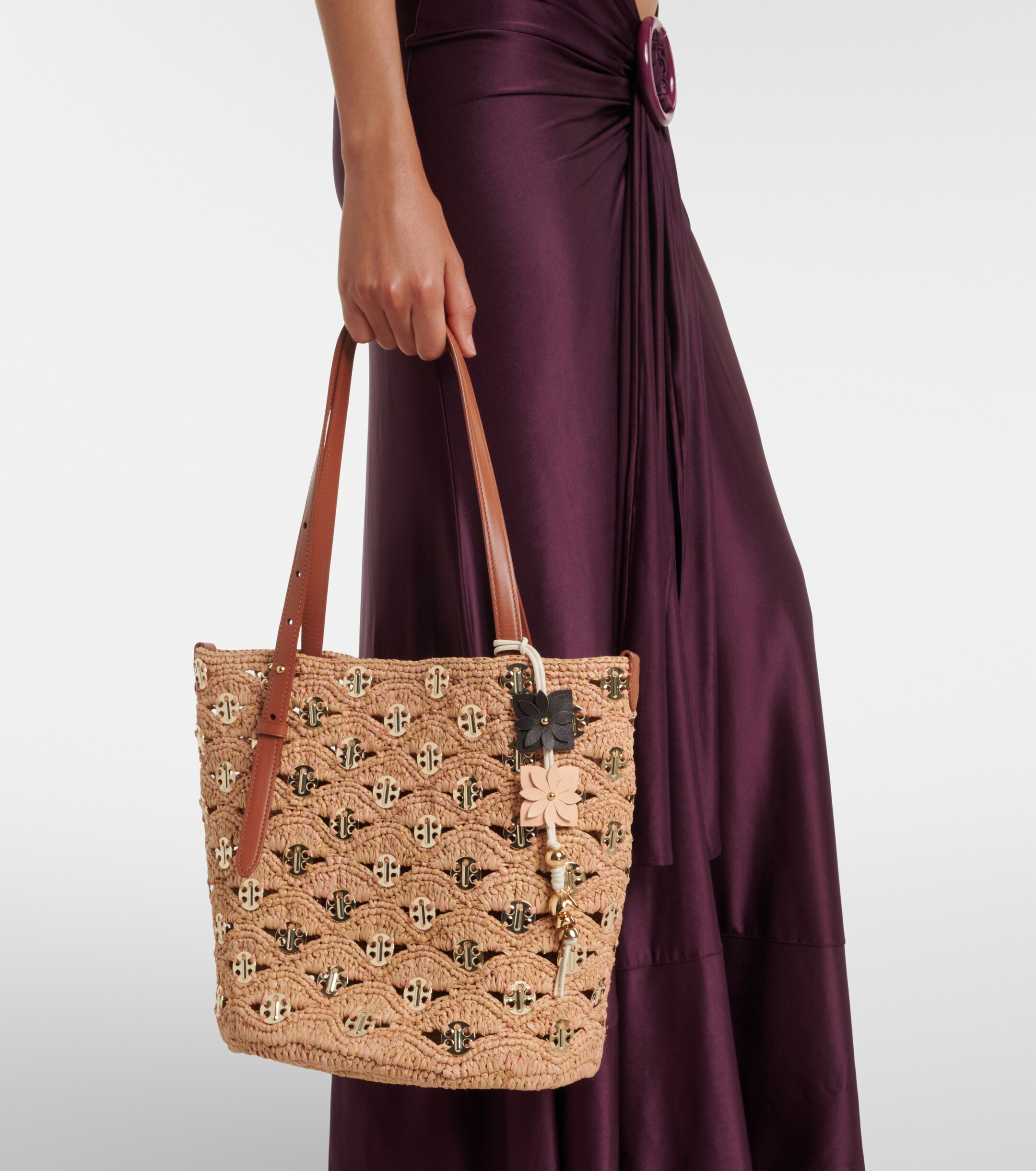 Rabanne Small embellished raffia tote bag
