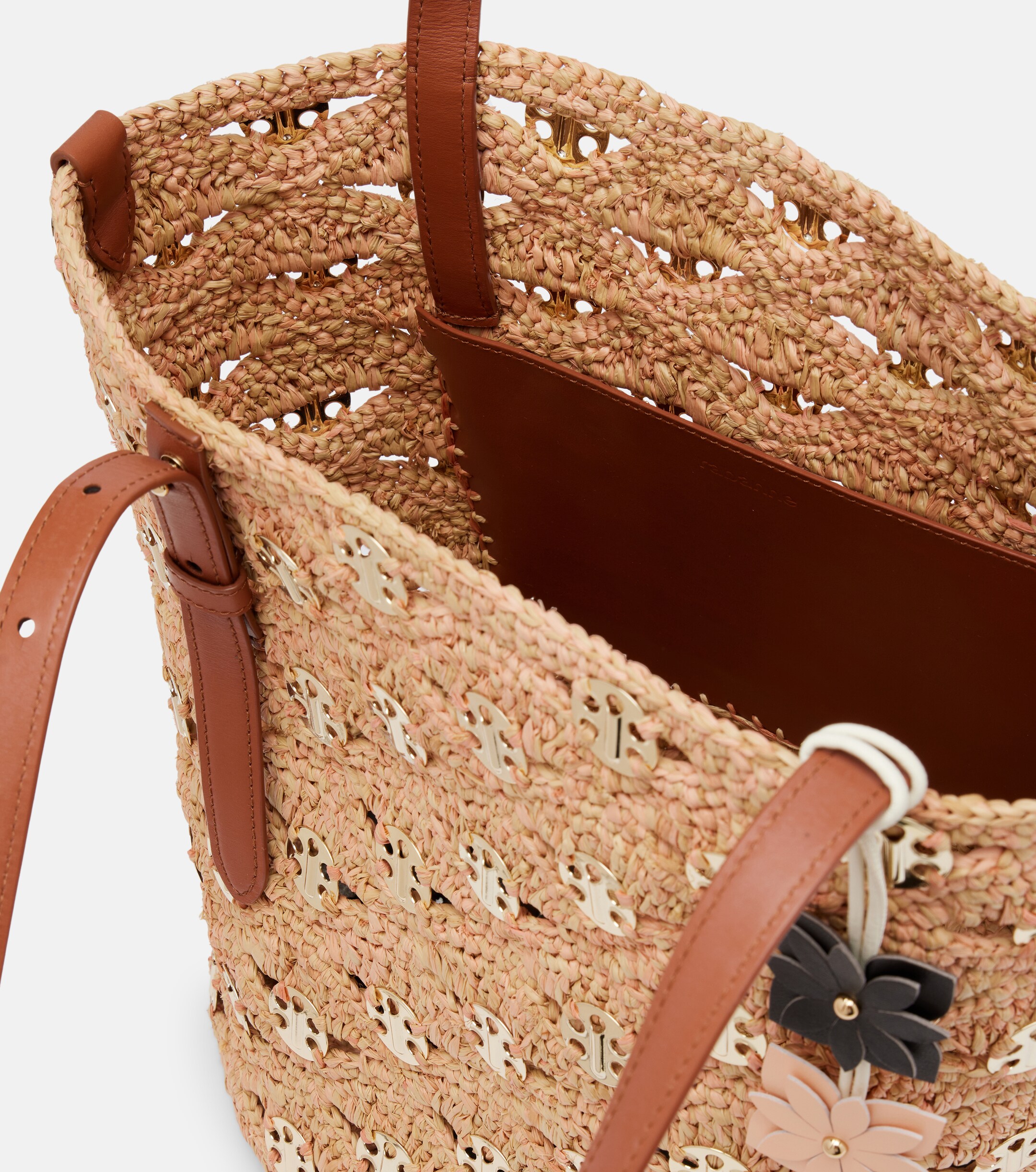 Rabanne Small embellished raffia tote bag
