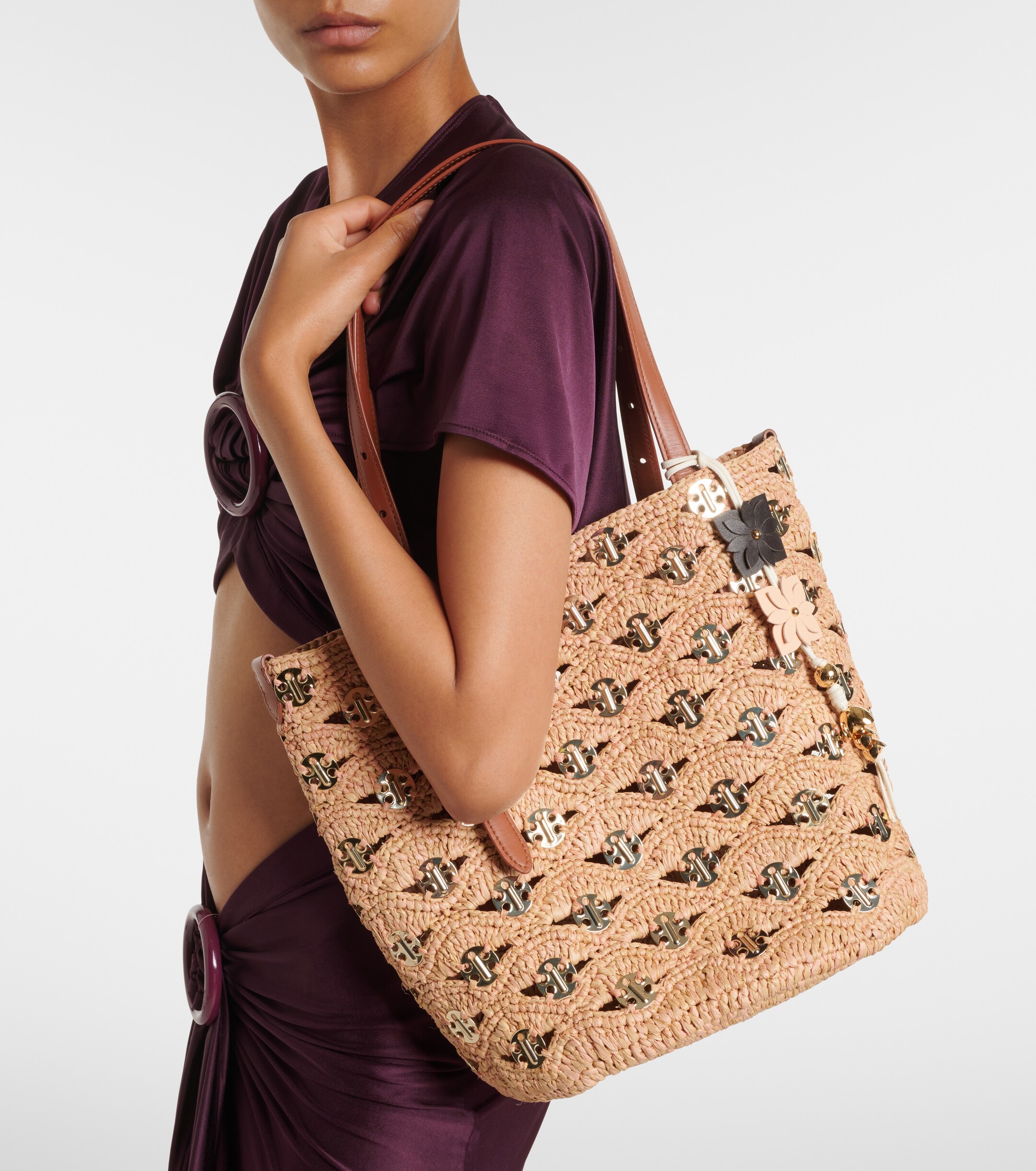 Rabanne Small embellished raffia tote bag