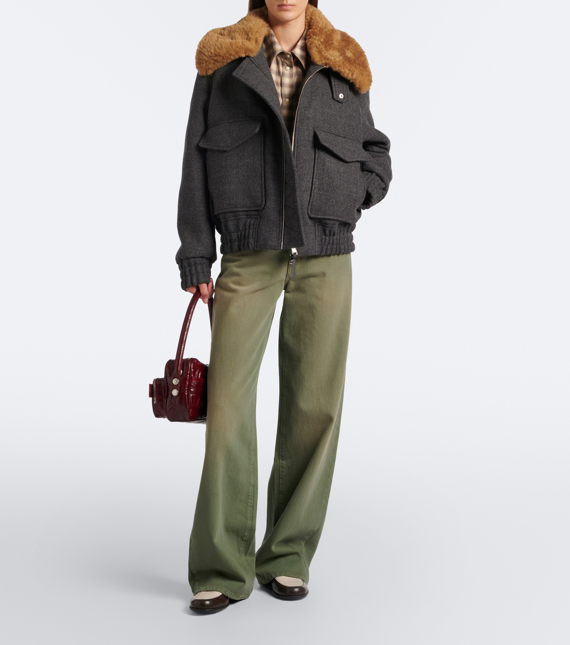 Ami Paris Ami Paris Shearling-trimmed virgin wool blouson jacket