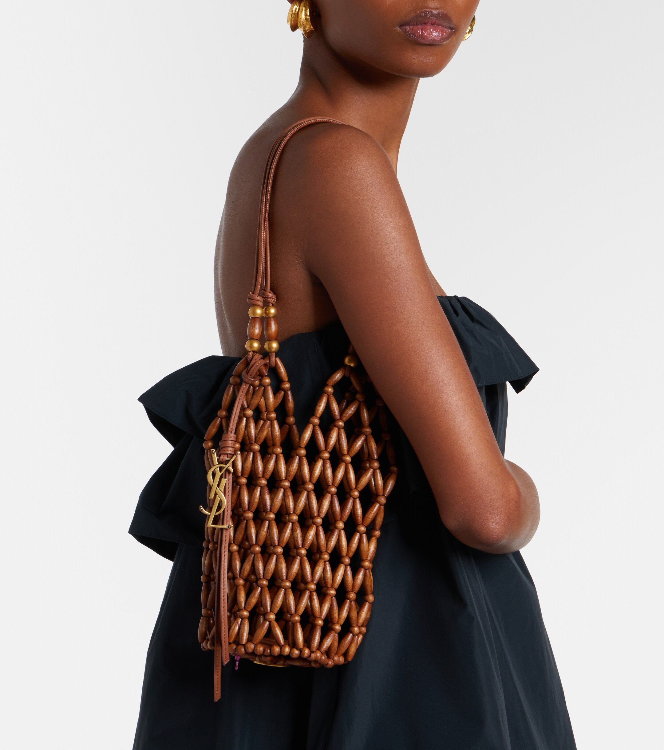 Saint Laurent Cassandre Mini wood bucket bag