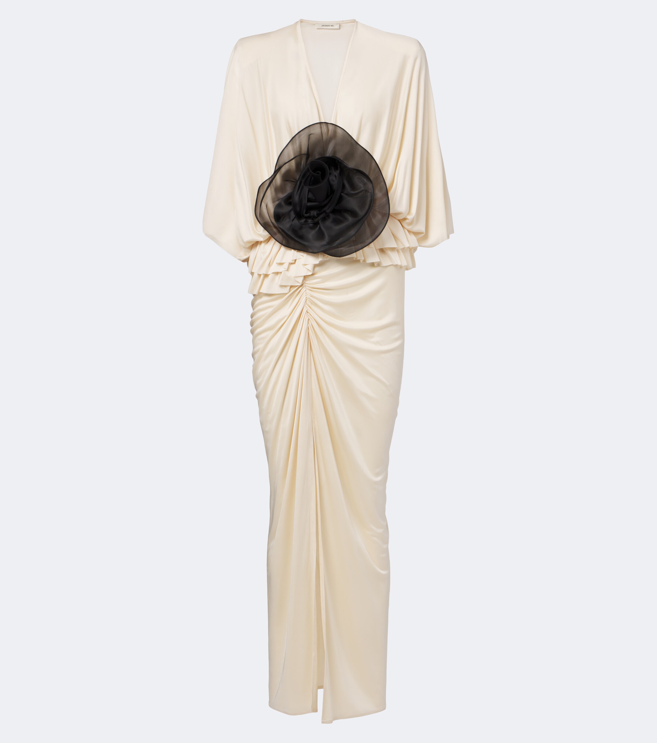Jacques Wei Jacques Wei Floral-appliqué gathered satin maxi dress