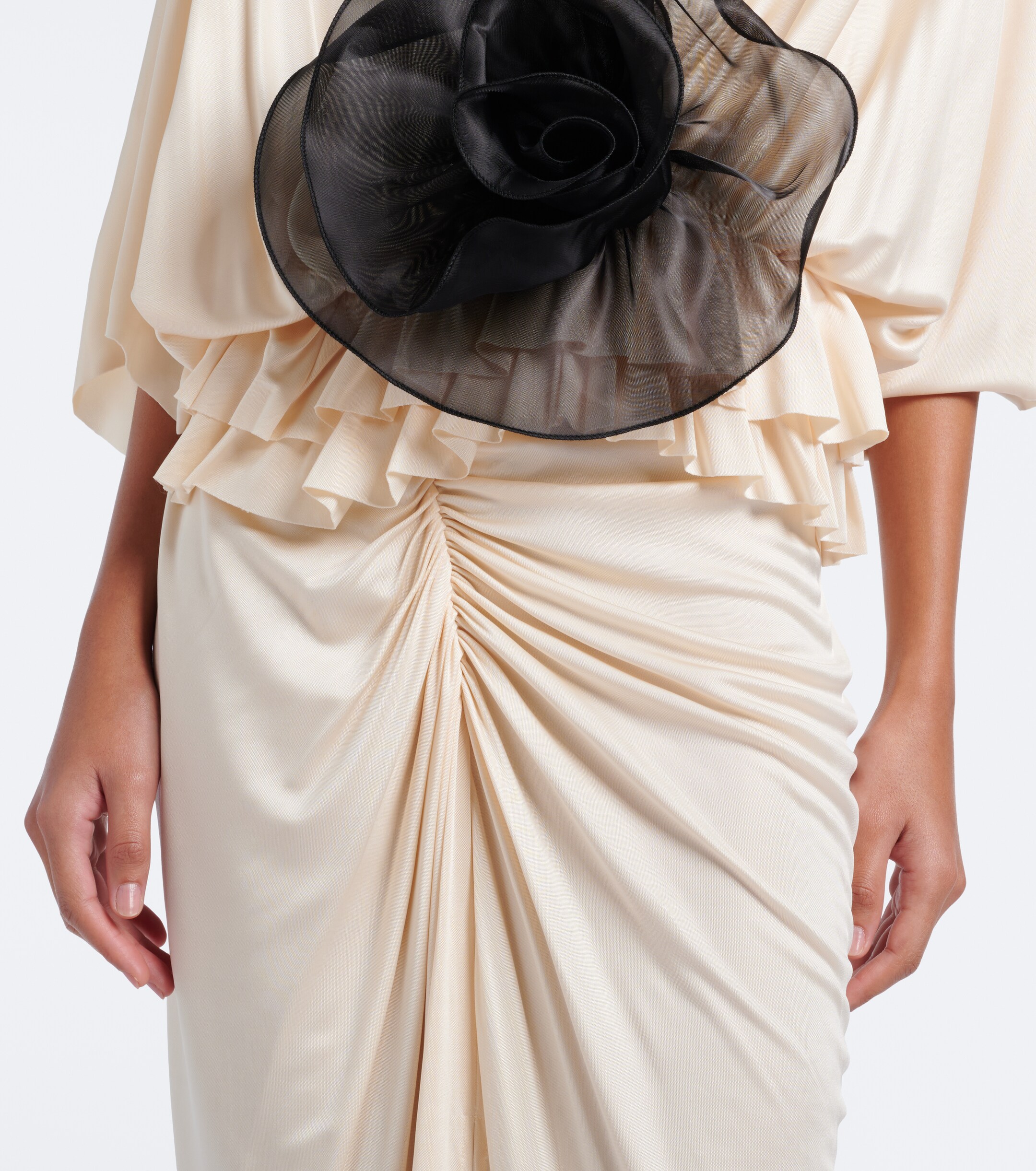 Jacques Wei Jacques Wei Floral-appliqué gathered satin maxi dress