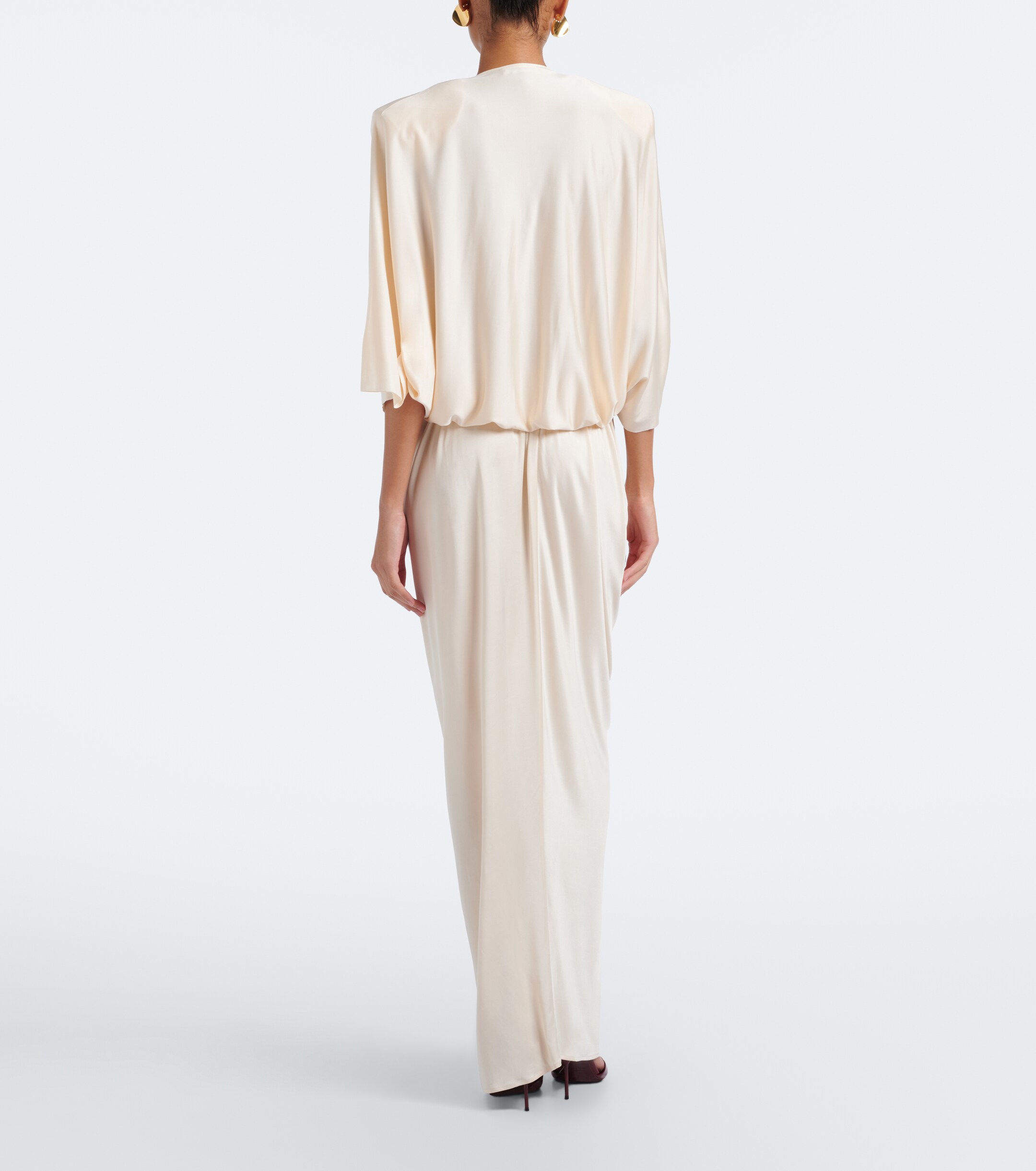 Jacques Wei Jacques Wei Floral-appliqué gathered satin maxi dress