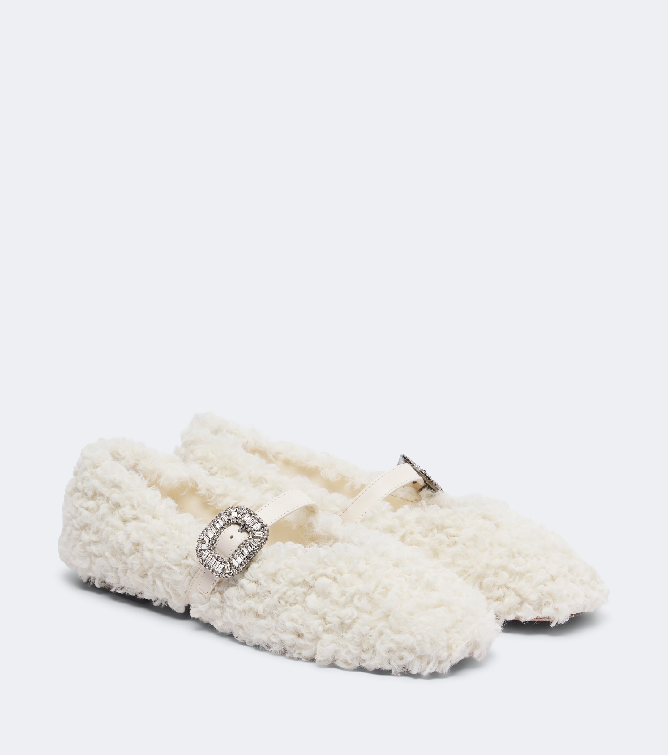 ROGER VIVIER Roger Vivier Pilgrim Strass shearling Mary Jane flats