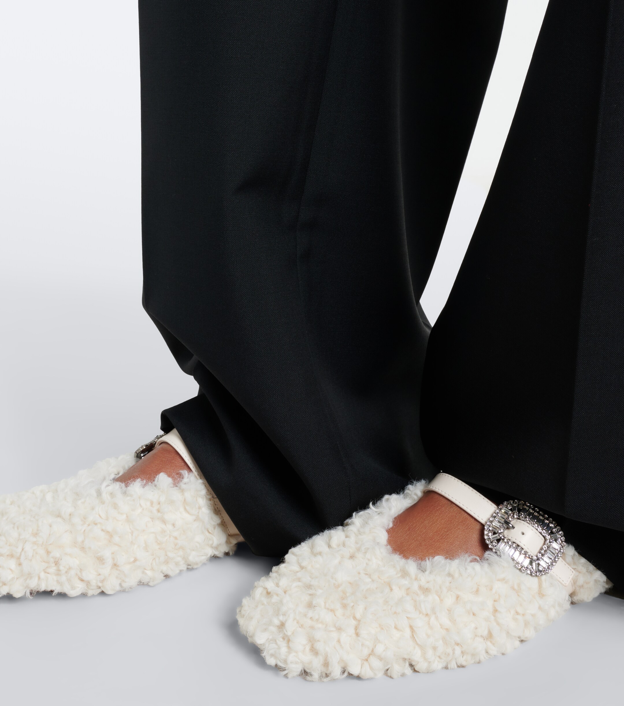 ROGER VIVIER Roger Vivier Pilgrim Strass shearling Mary Jane flats