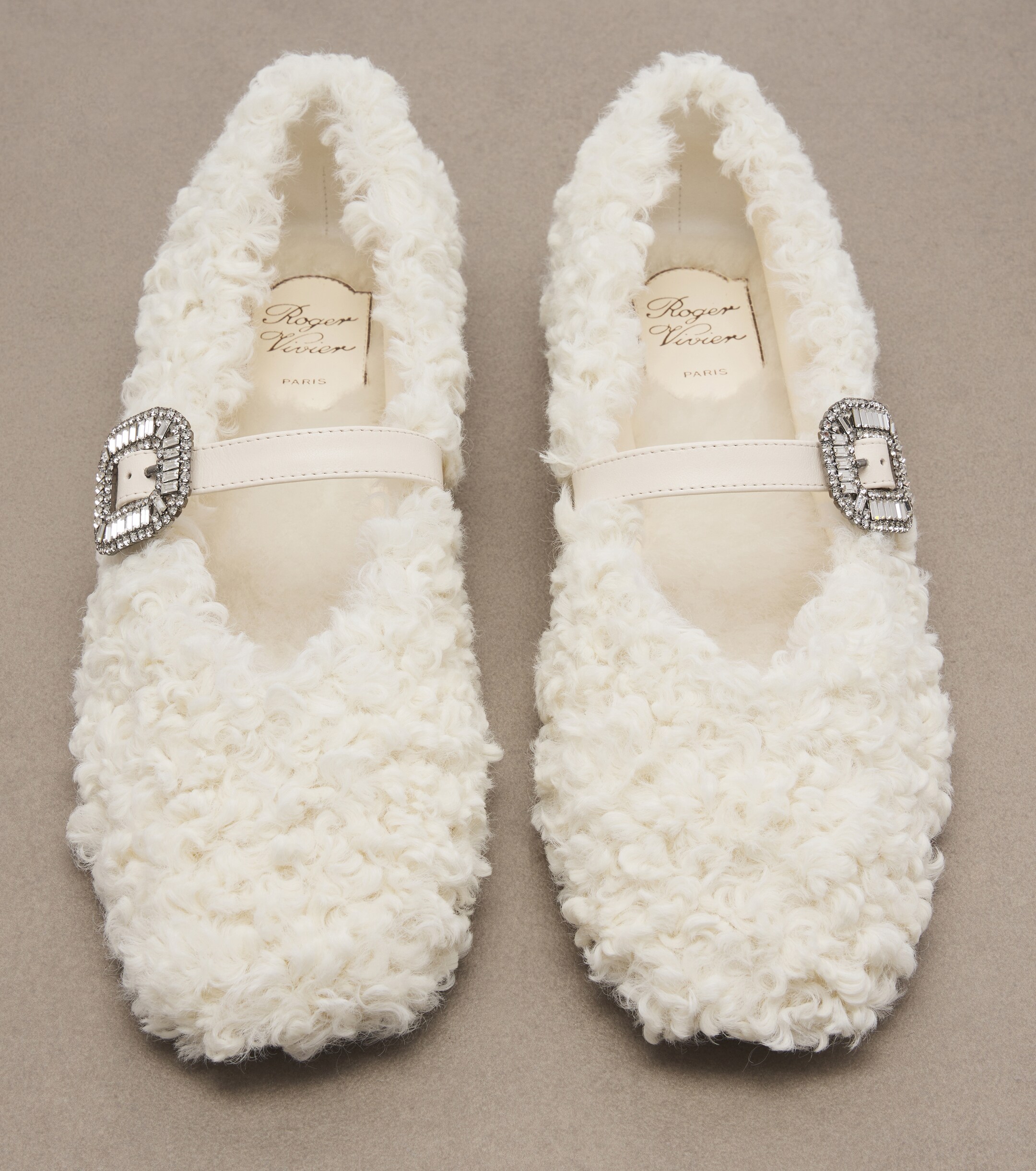 ROGER VIVIER Roger Vivier Pilgrim Strass shearling Mary Jane flats
