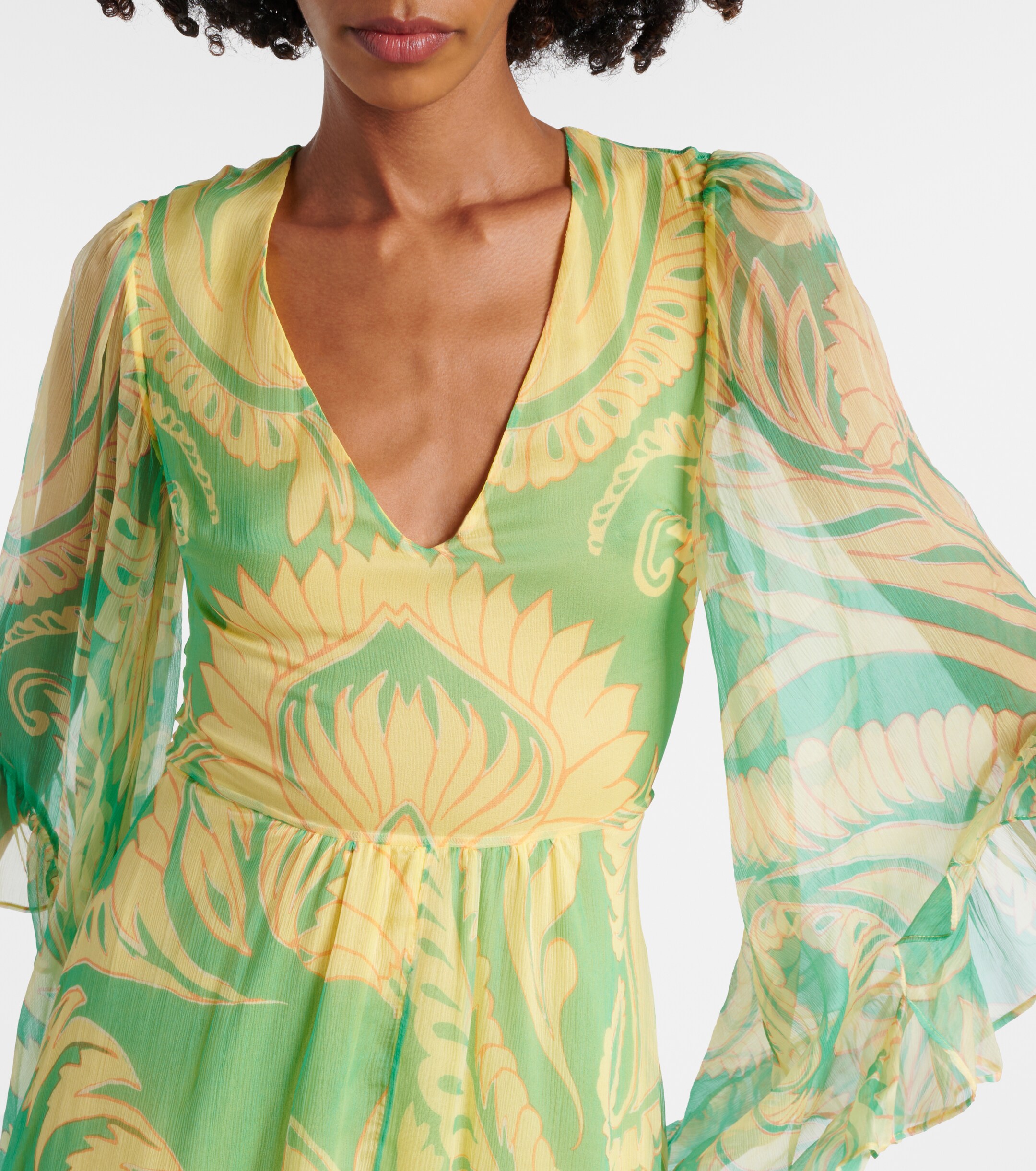 Etro Printed ruffled silk maxi dress