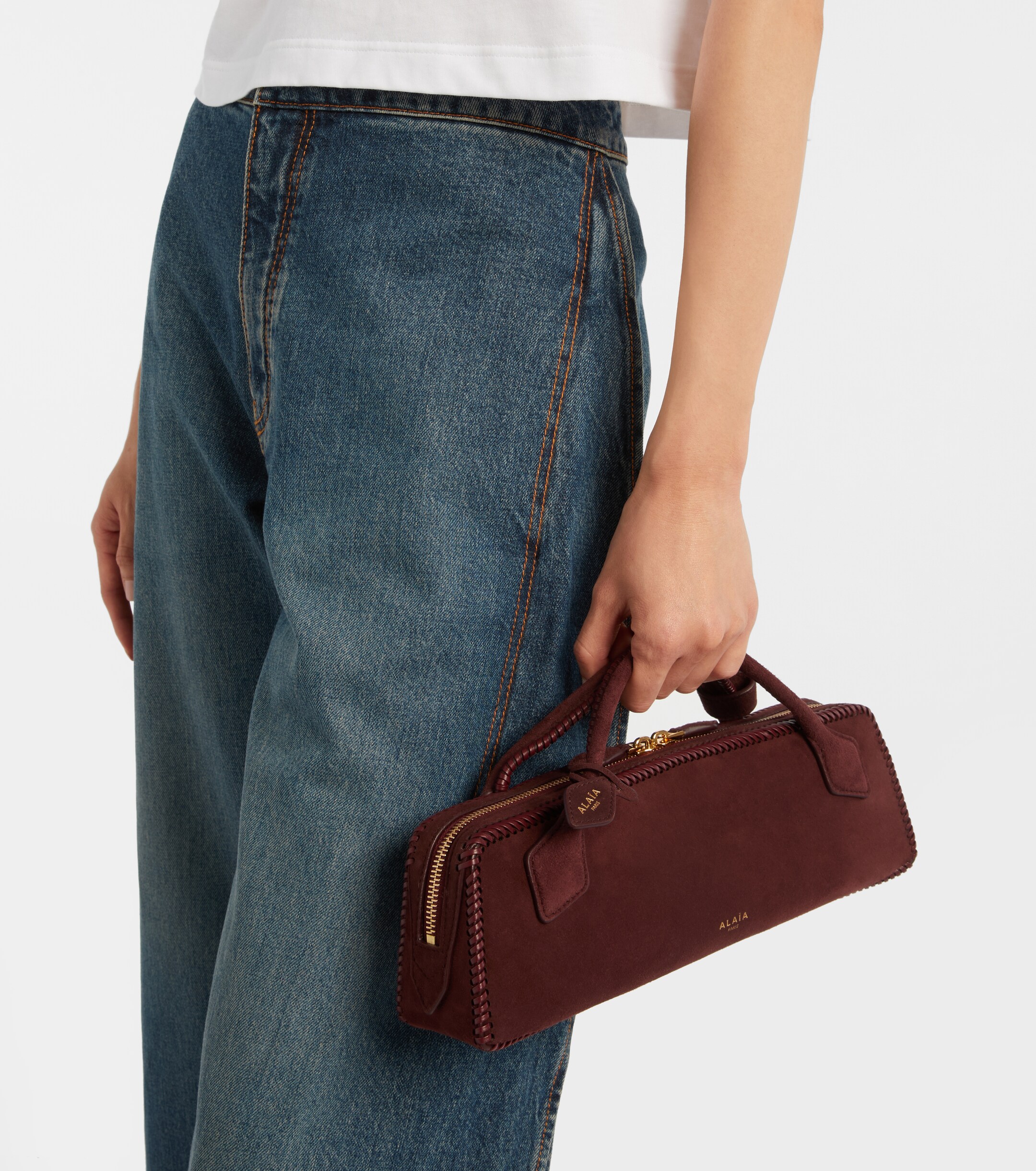 Alaïa Le Teckel Small suede clutch