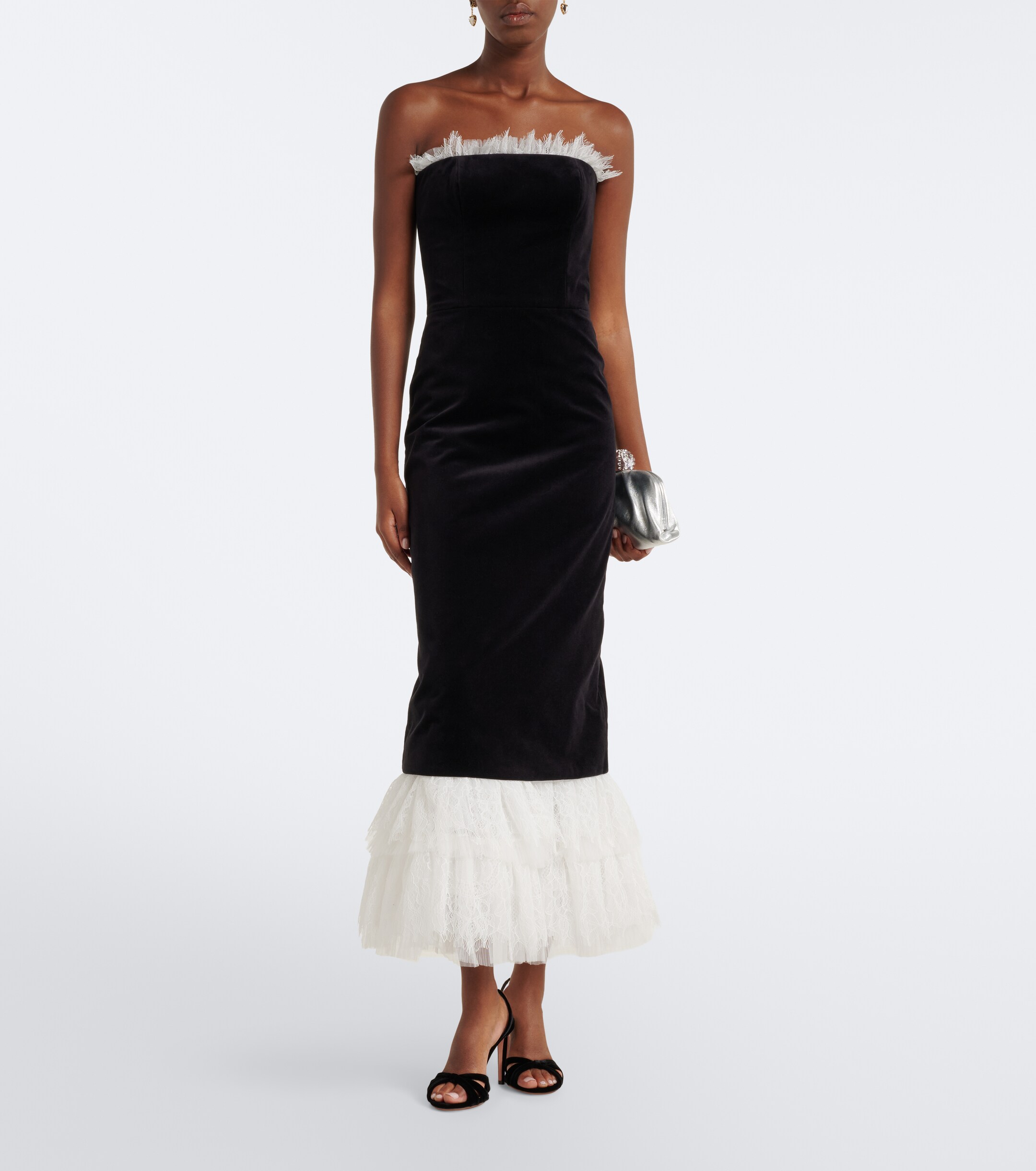 Costarellos Costarellos Isabetta lace-trimmed velvet midi dress