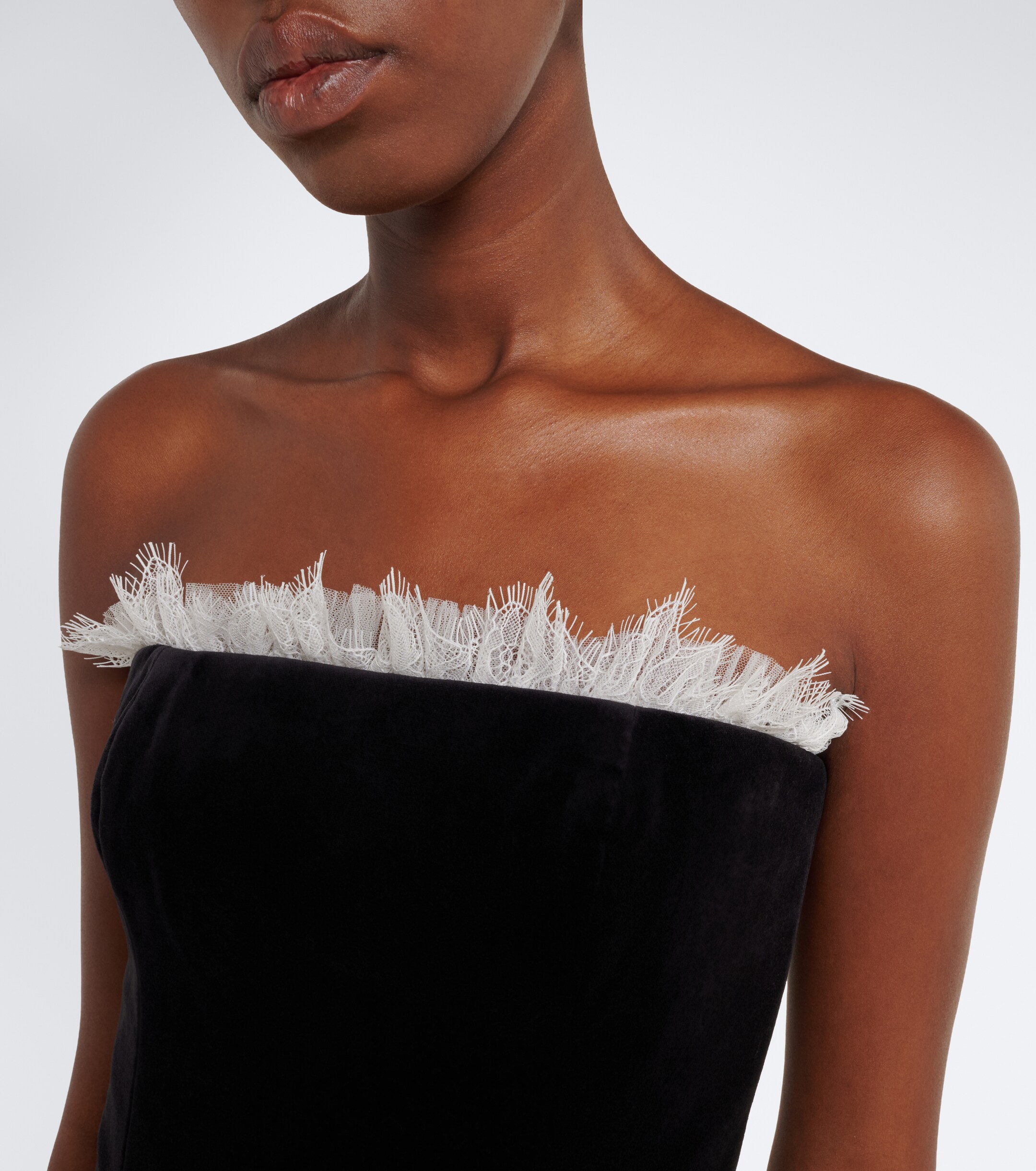 Costarellos Costarellos Isabetta lace-trimmed velvet midi dress