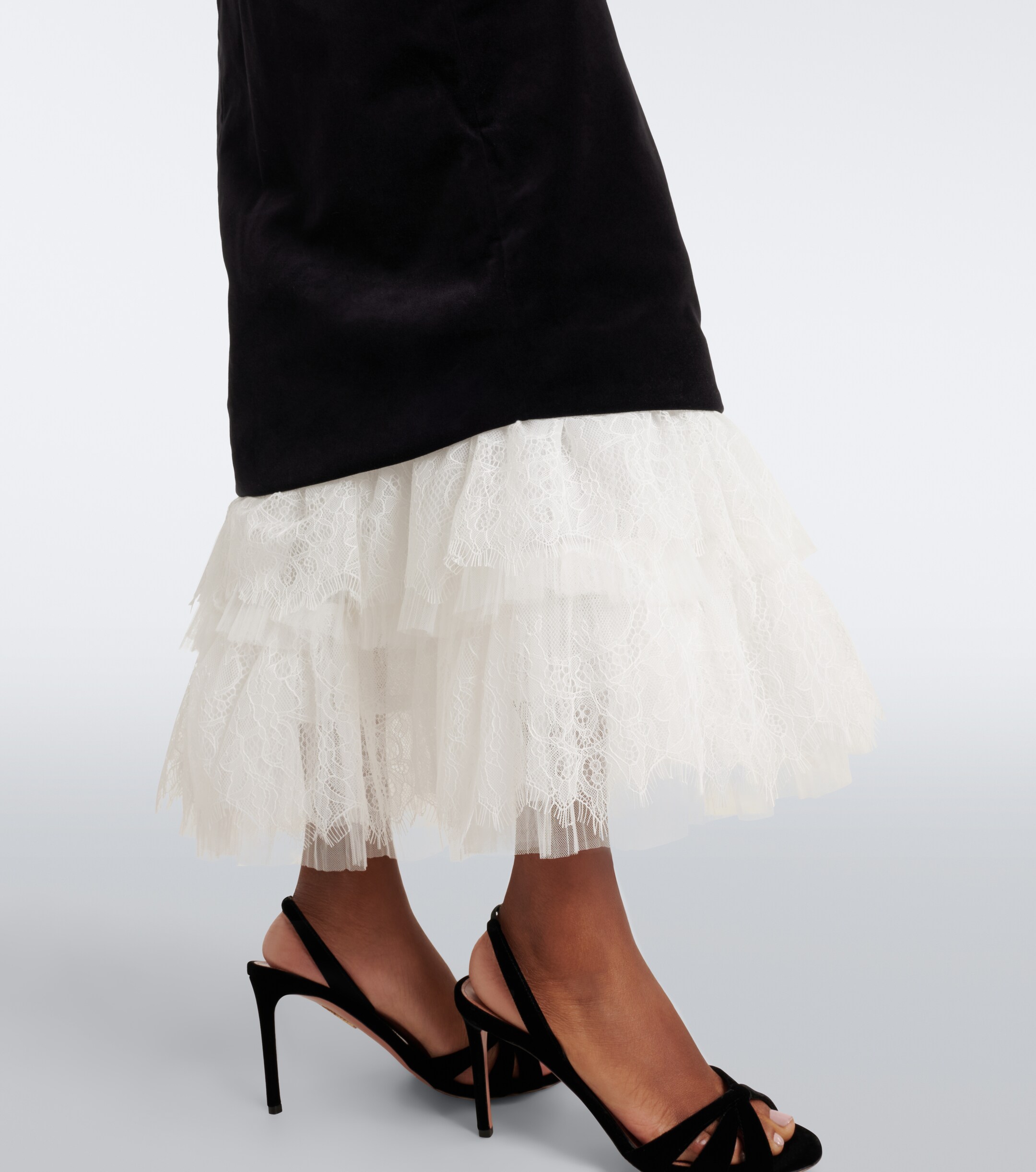 Costarellos Costarellos Isabetta lace-trimmed velvet midi dress
