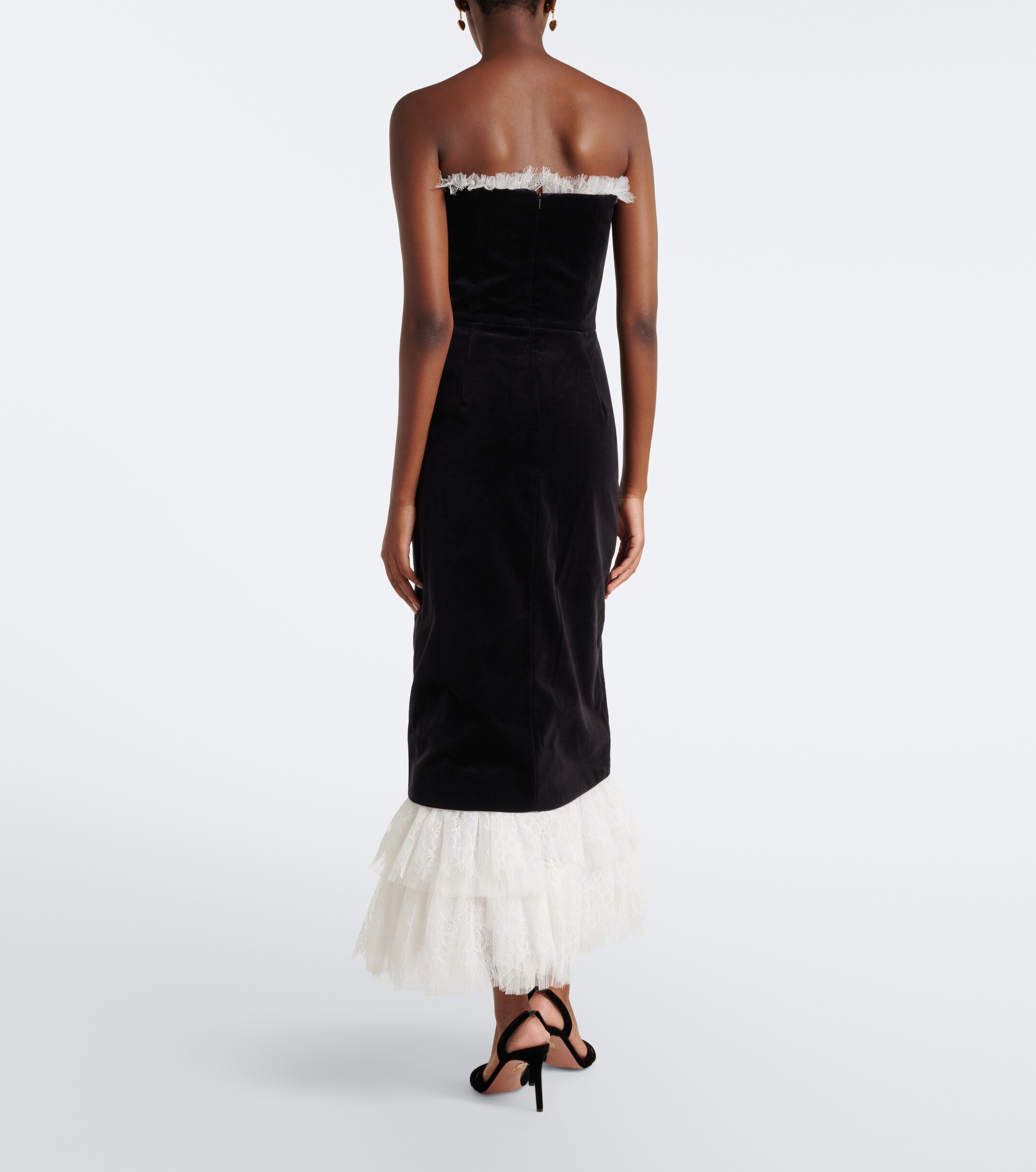 Costarellos Costarellos Isabetta lace-trimmed velvet midi dress