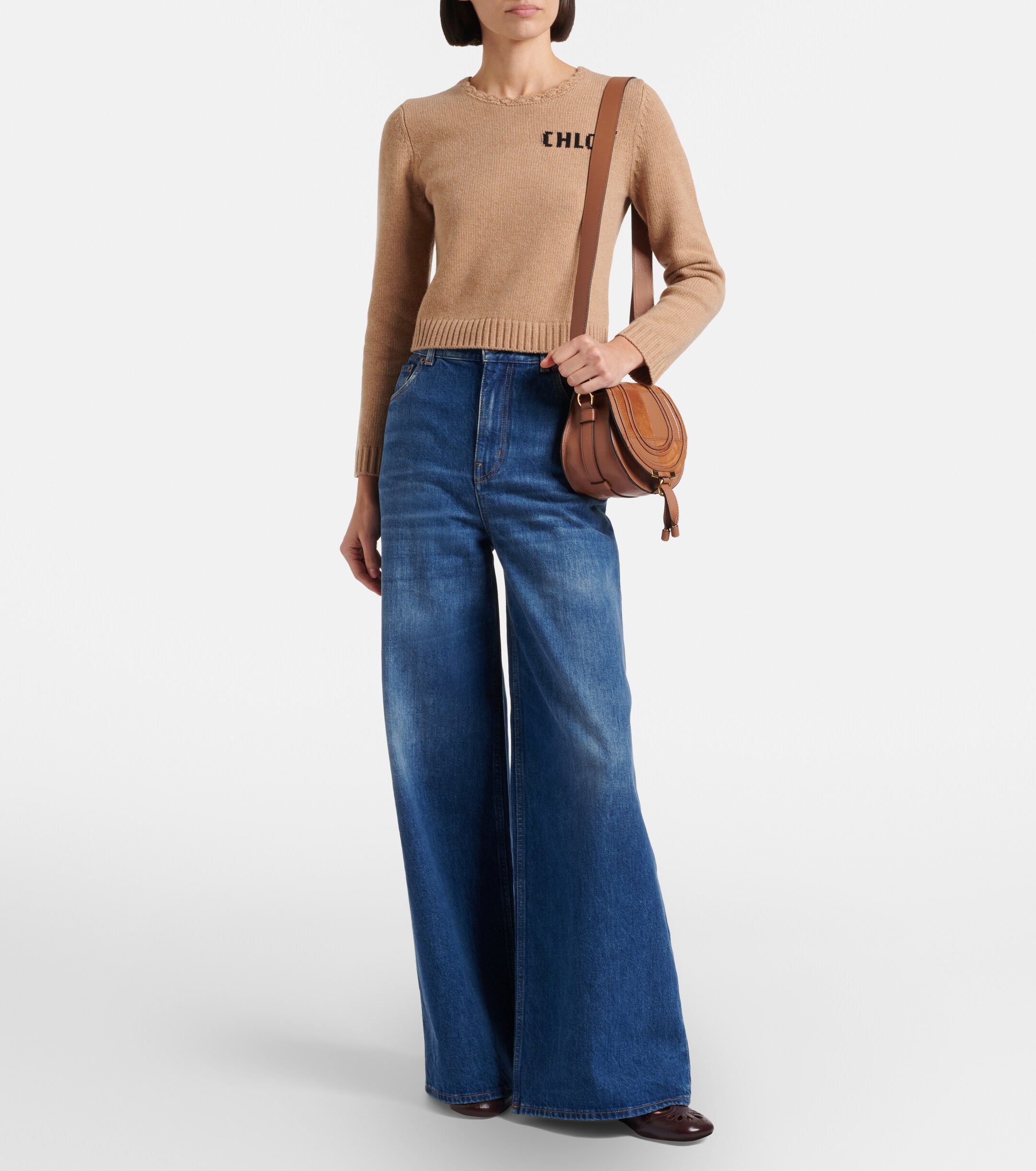 Chloé Marcie Small leather and suede crossbody bag