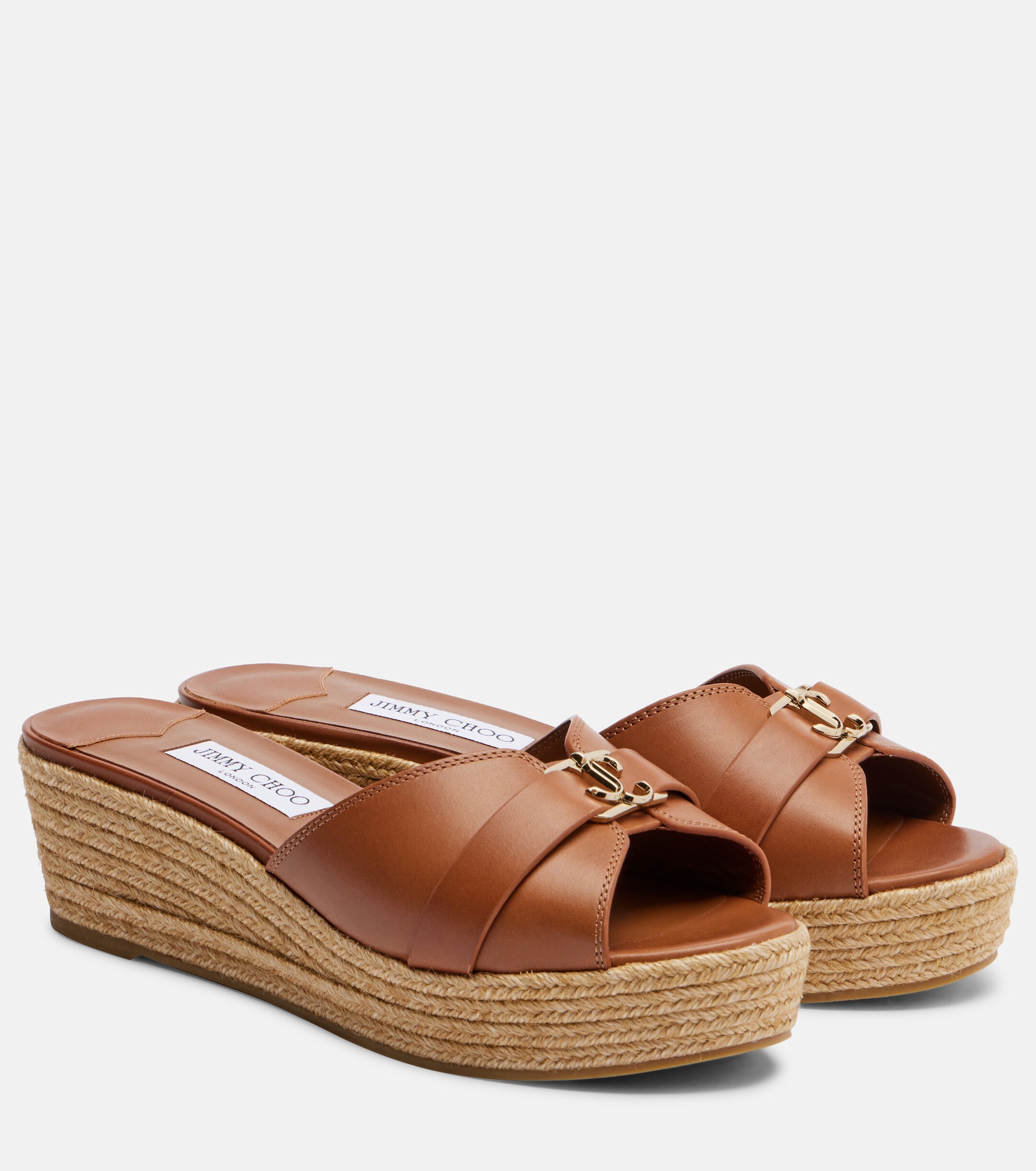 JIMMY CHOO Leda leather espadrille wedges