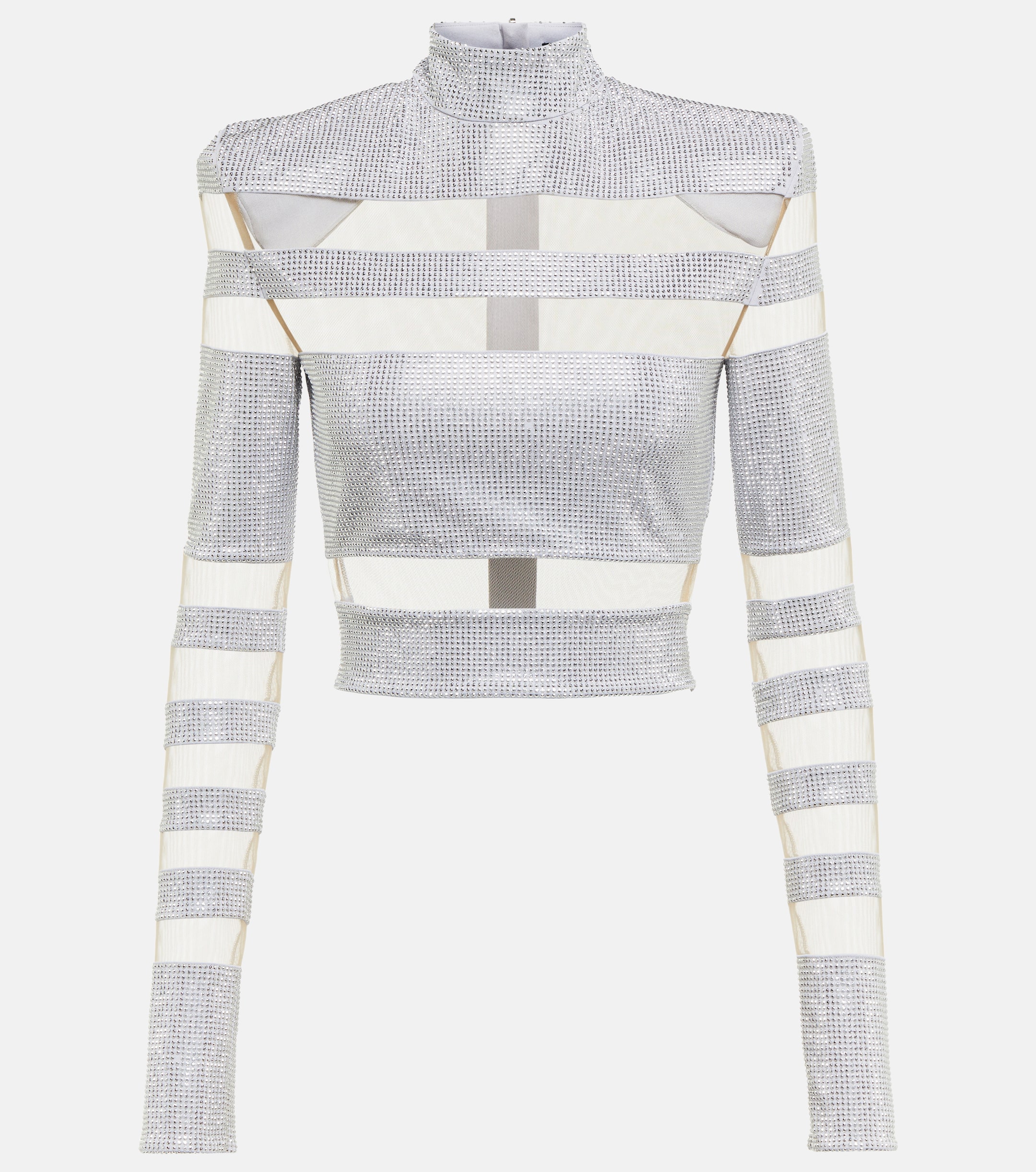 Balmain Balmain Mesh-paneled embellished top