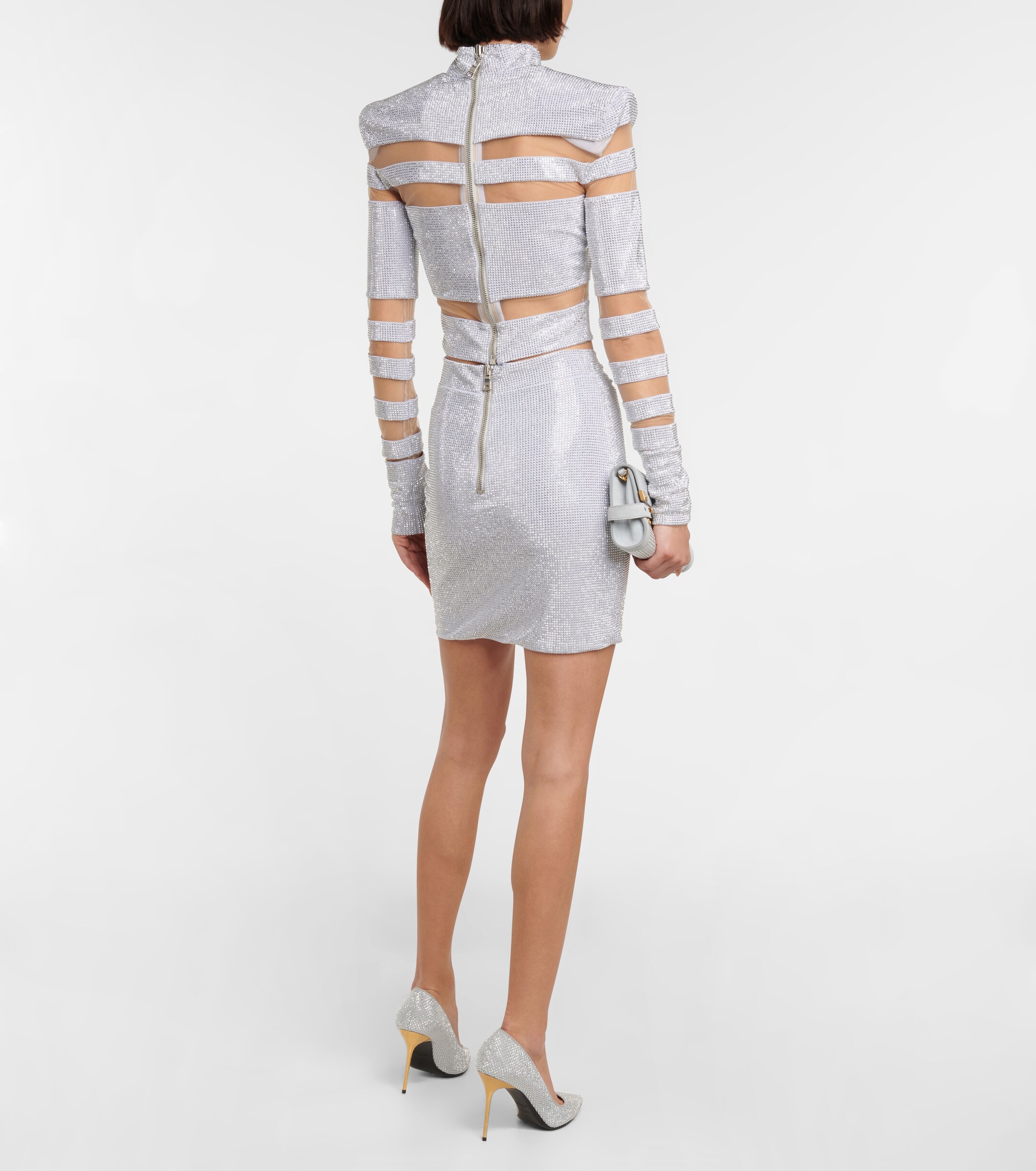 Balmain Balmain Mesh-paneled embellished top