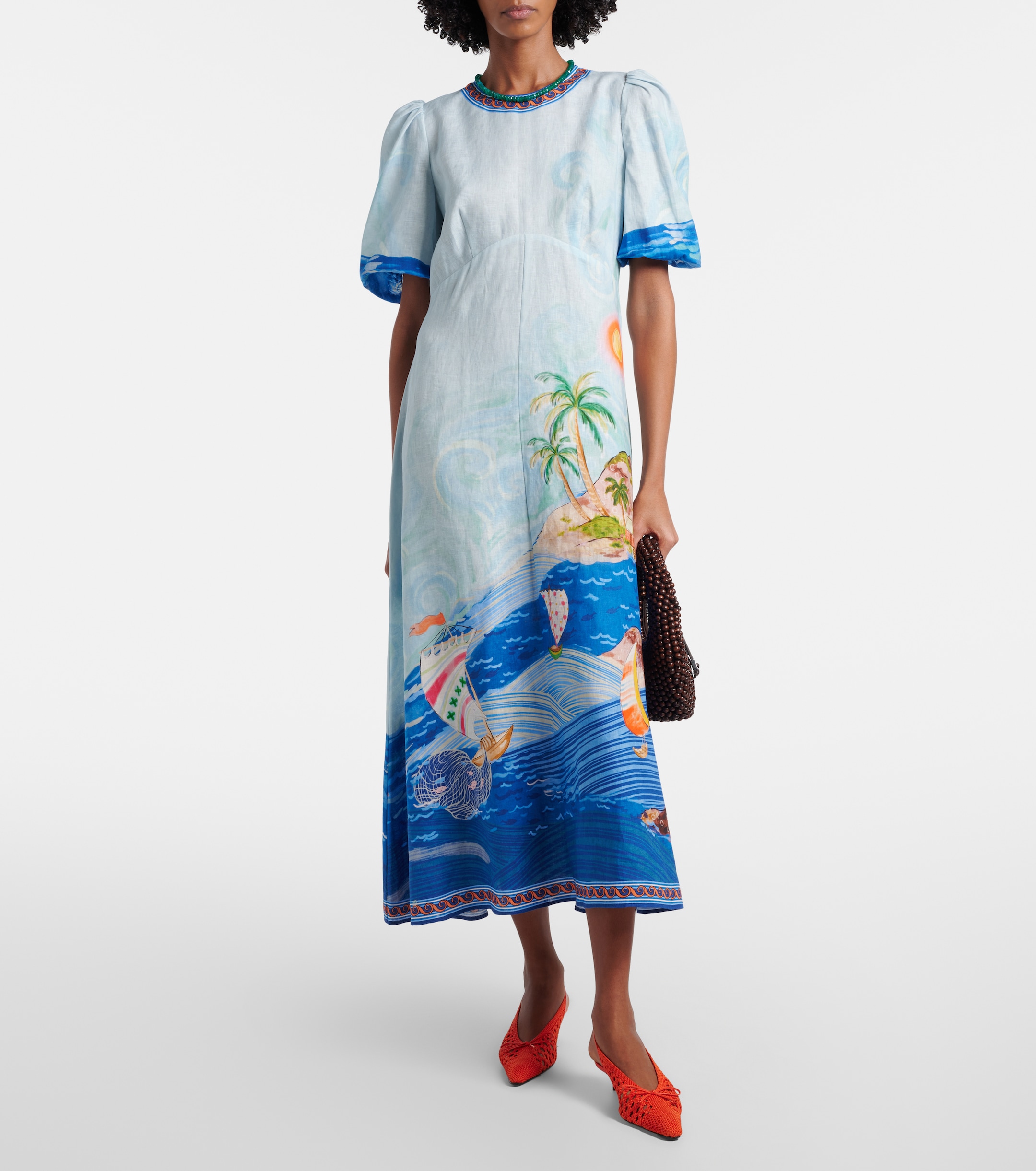 Alémais Printed linen midi dress